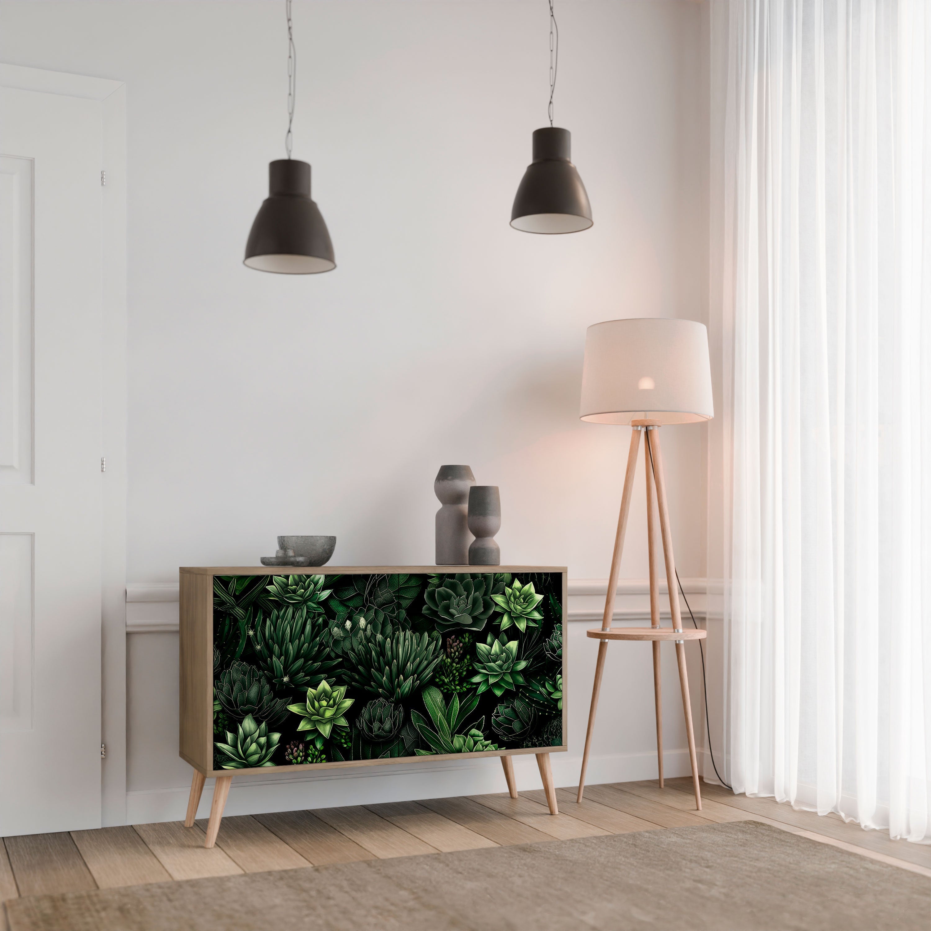 SUCCULENT JUNGLE Sideboard mit 2 Türen in Eichenoptik