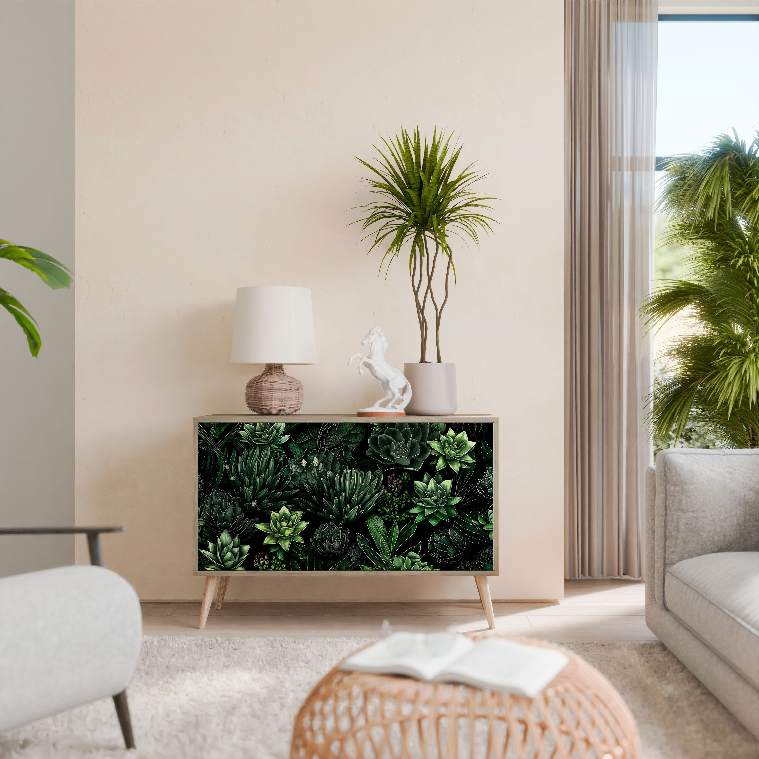 SUCCULENT JUNGLE Sideboard mit 2 Türen in Eichenoptik