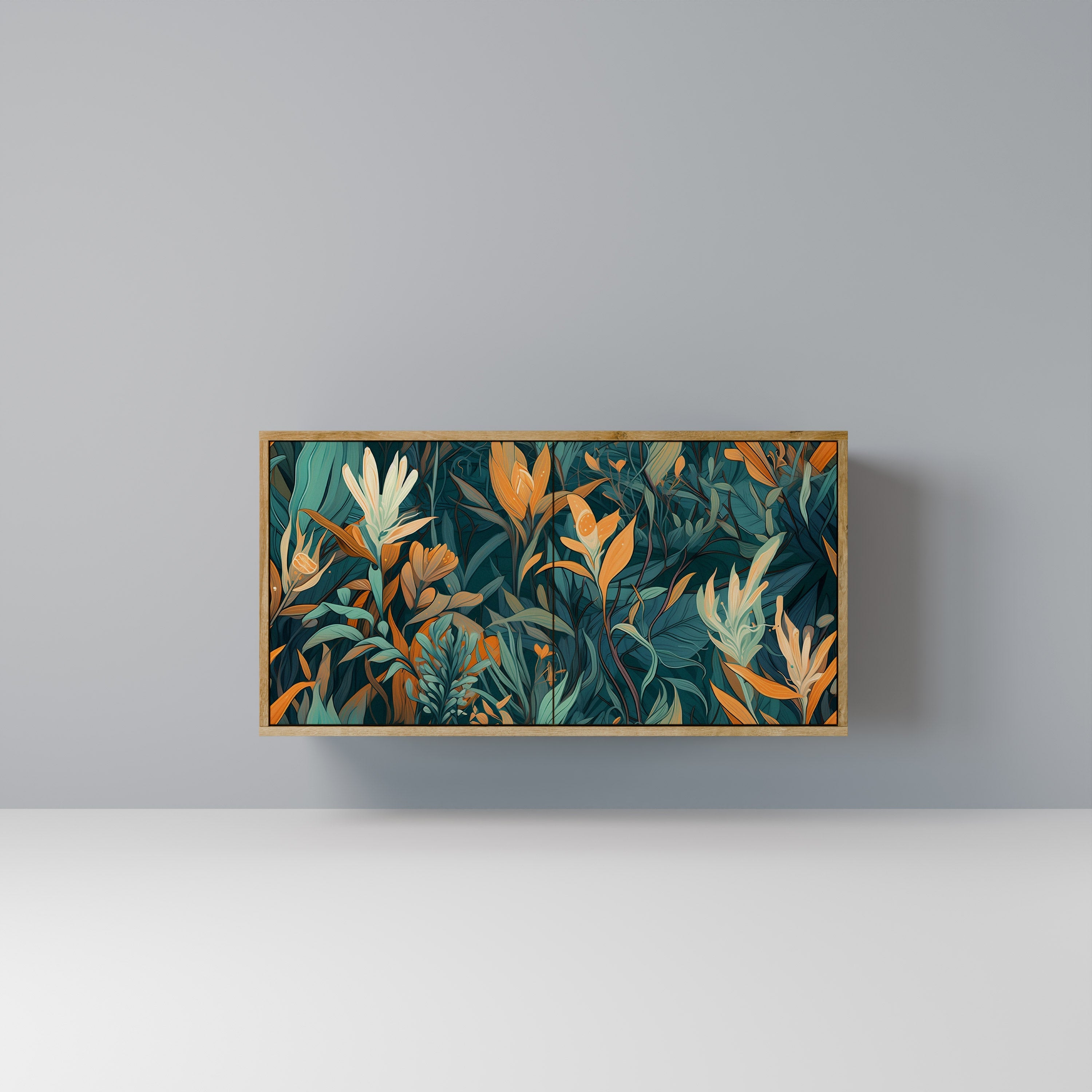 FLORAL SERENITY Sideboard mit 2 Türen in Eichenoptik