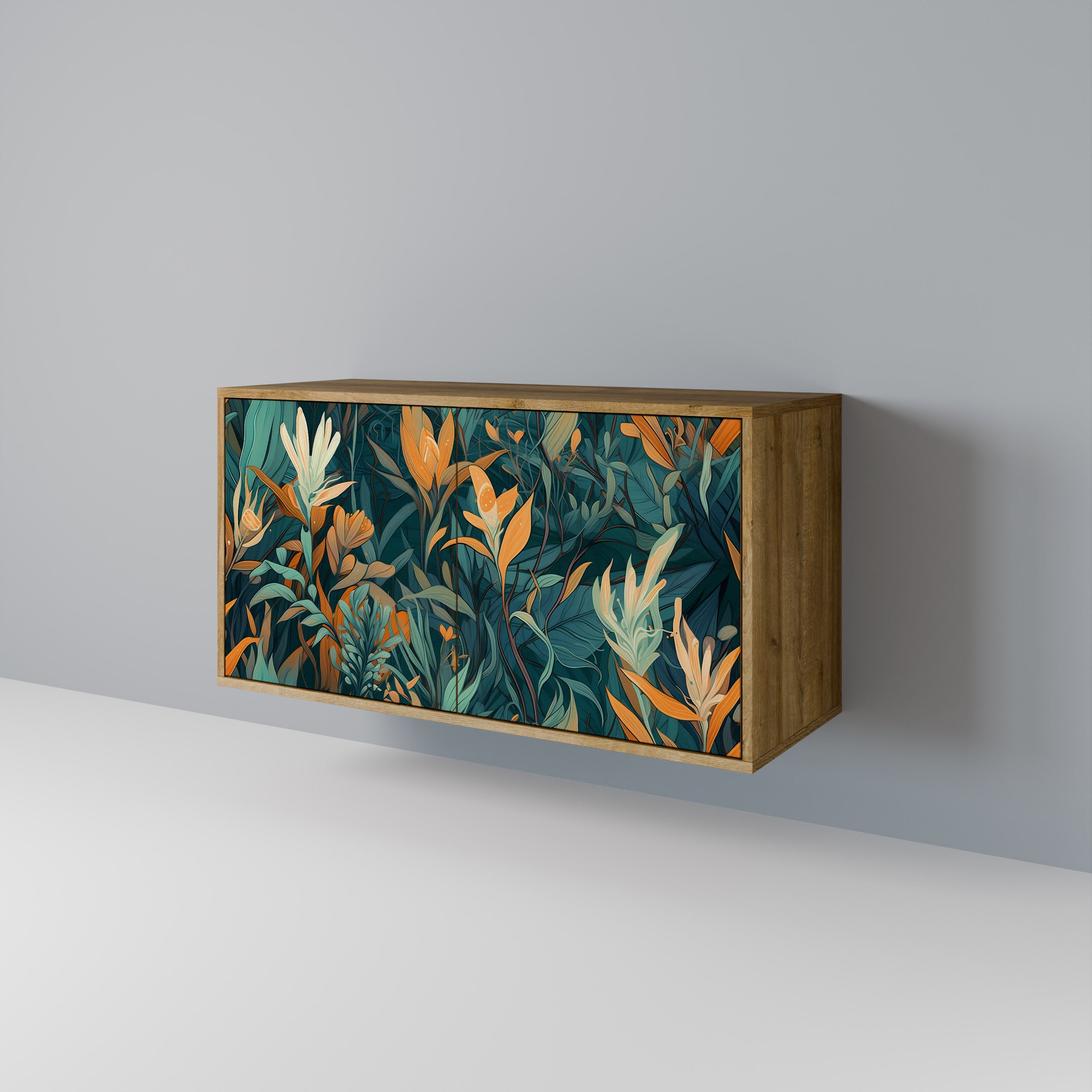 FLORAL SERENITY Sideboard mit 2 Türen in Eichenoptik