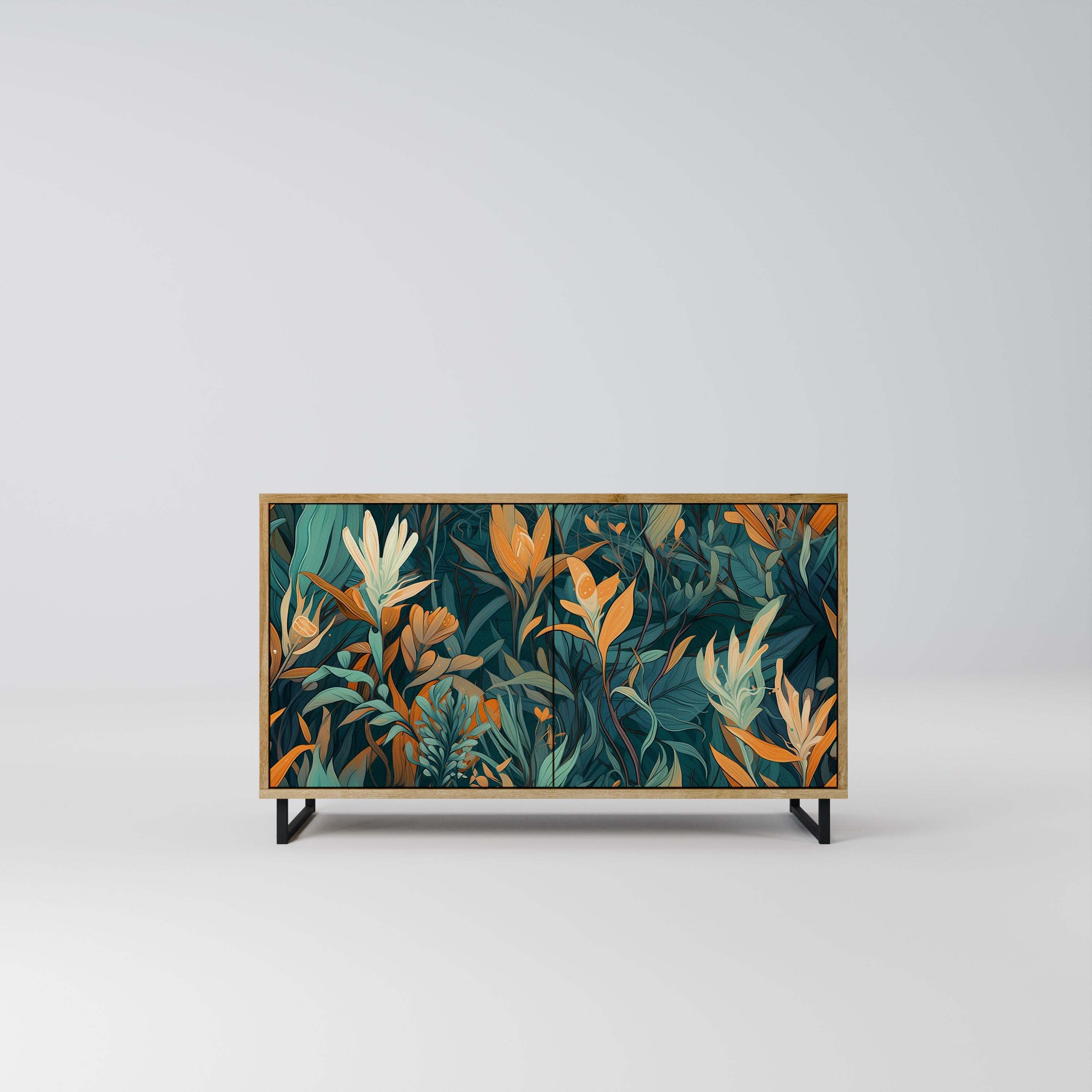 FLORAL SERENITY Sideboard mit 2 Türen in Eichenoptik