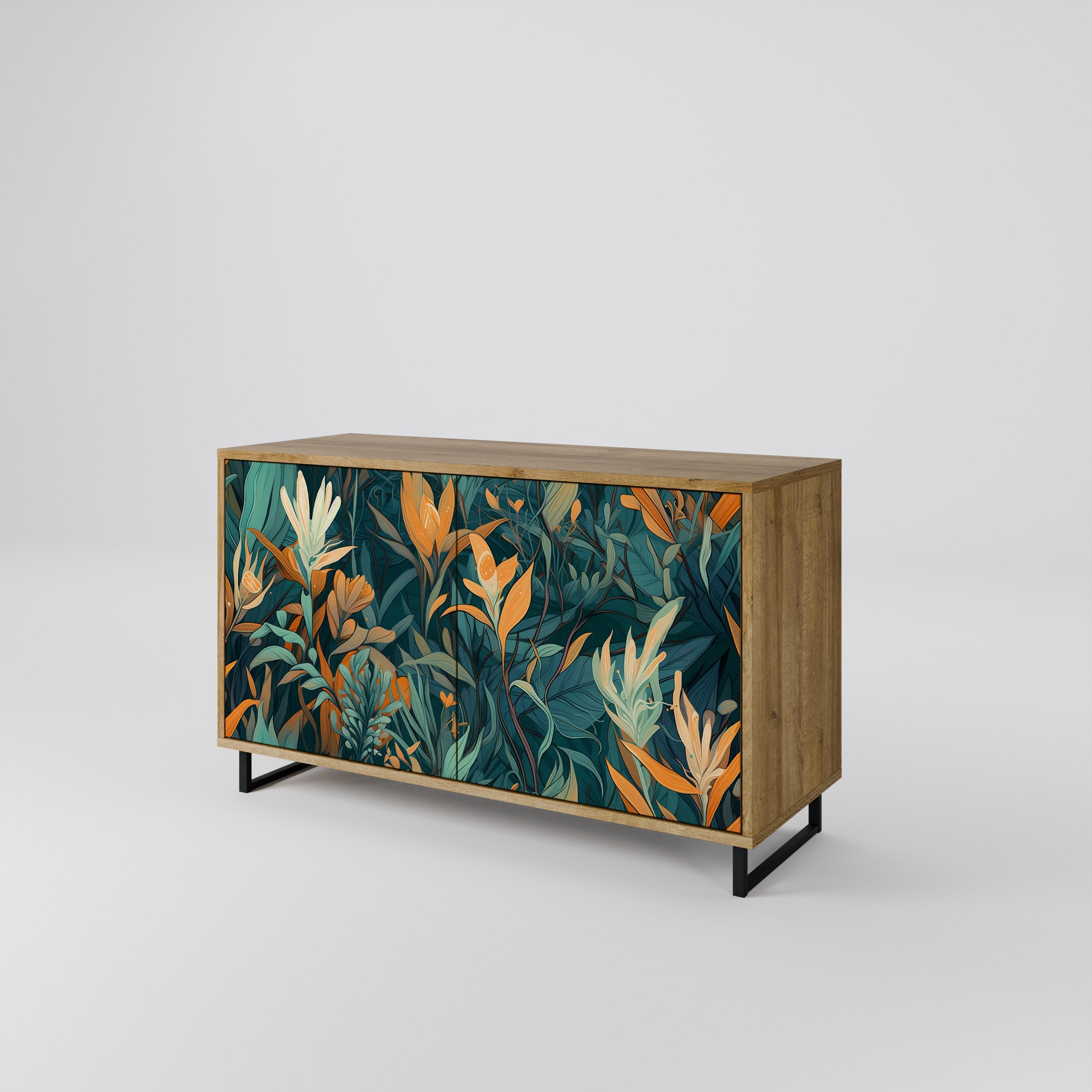 FLORAL SERENITY Sideboard mit 2 Türen in Eichenoptik