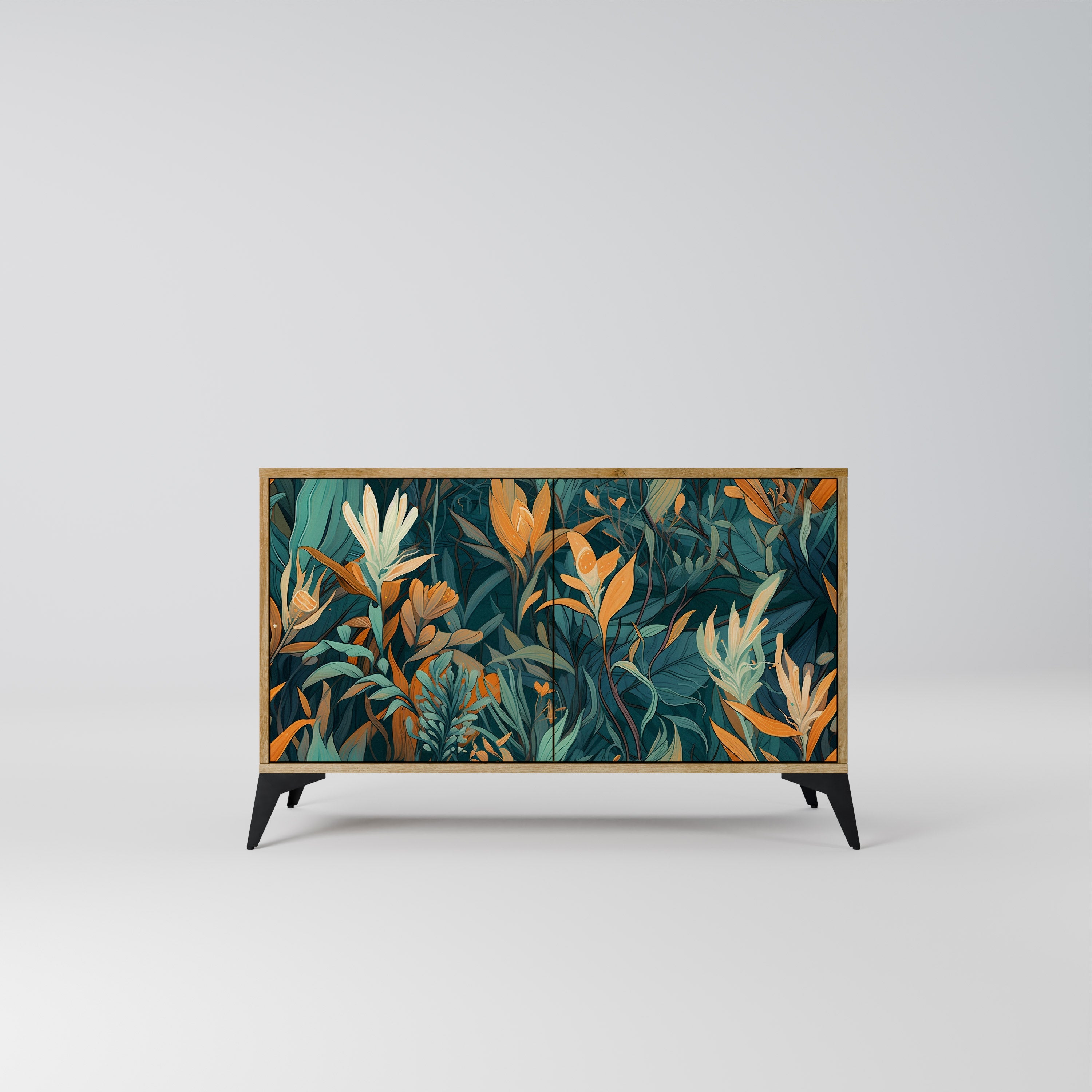 FLORAL SERENITY Sideboard mit 2 Türen in Eichenoptik