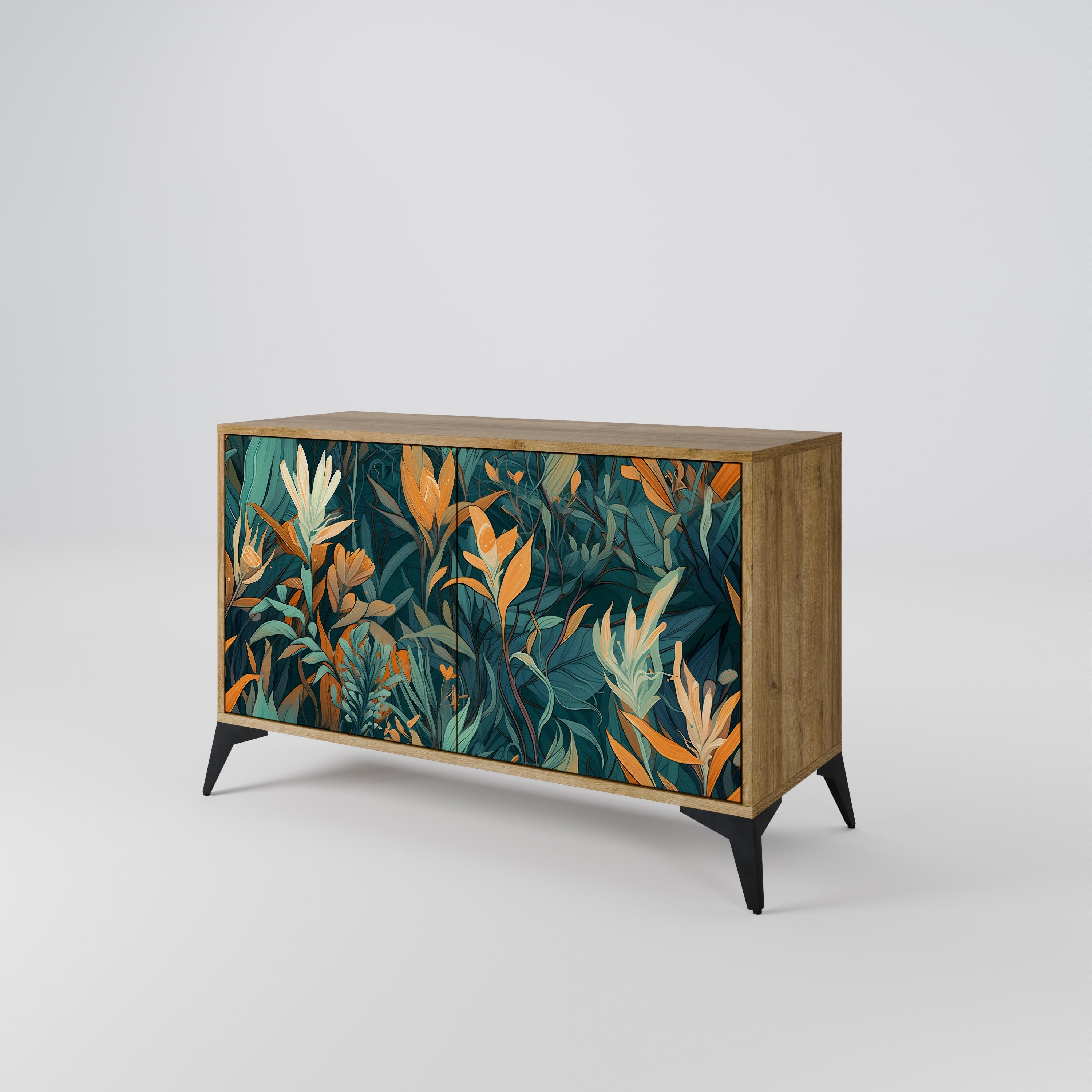 FLORAL SERENITY Sideboard mit 2 Türen in Eichenoptik