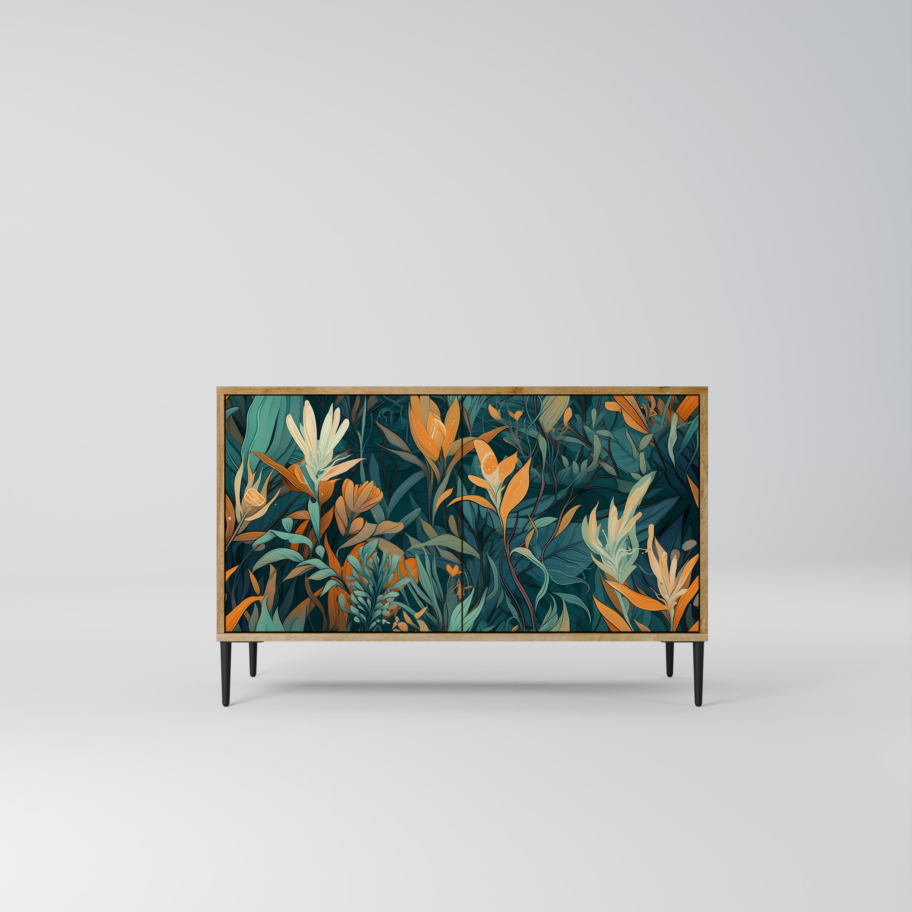 FLORAL SERENITY Sideboard mit 2 Türen in Eichenoptik