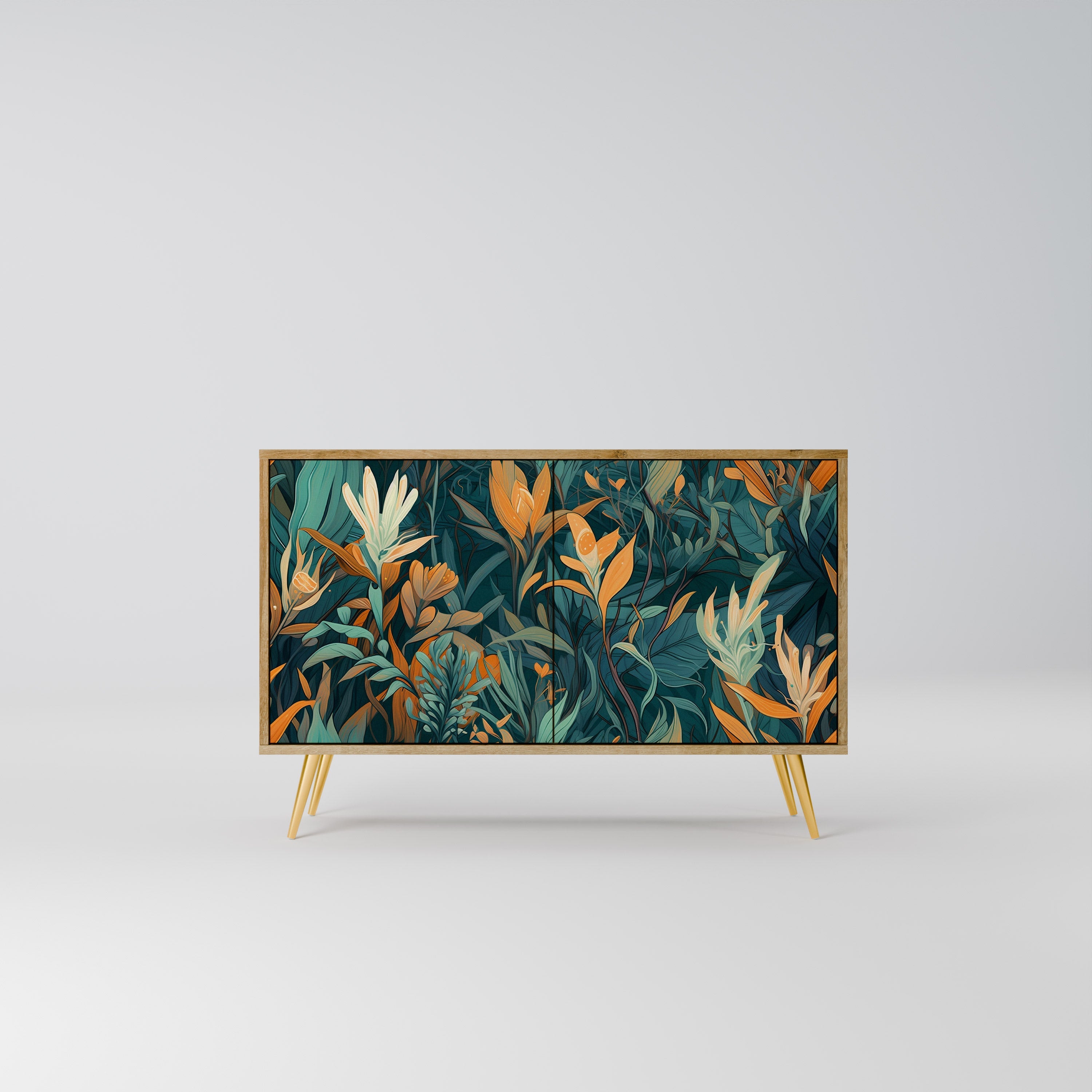 FLORAL SERENITY Sideboard mit 2 Türen in Eichenoptik