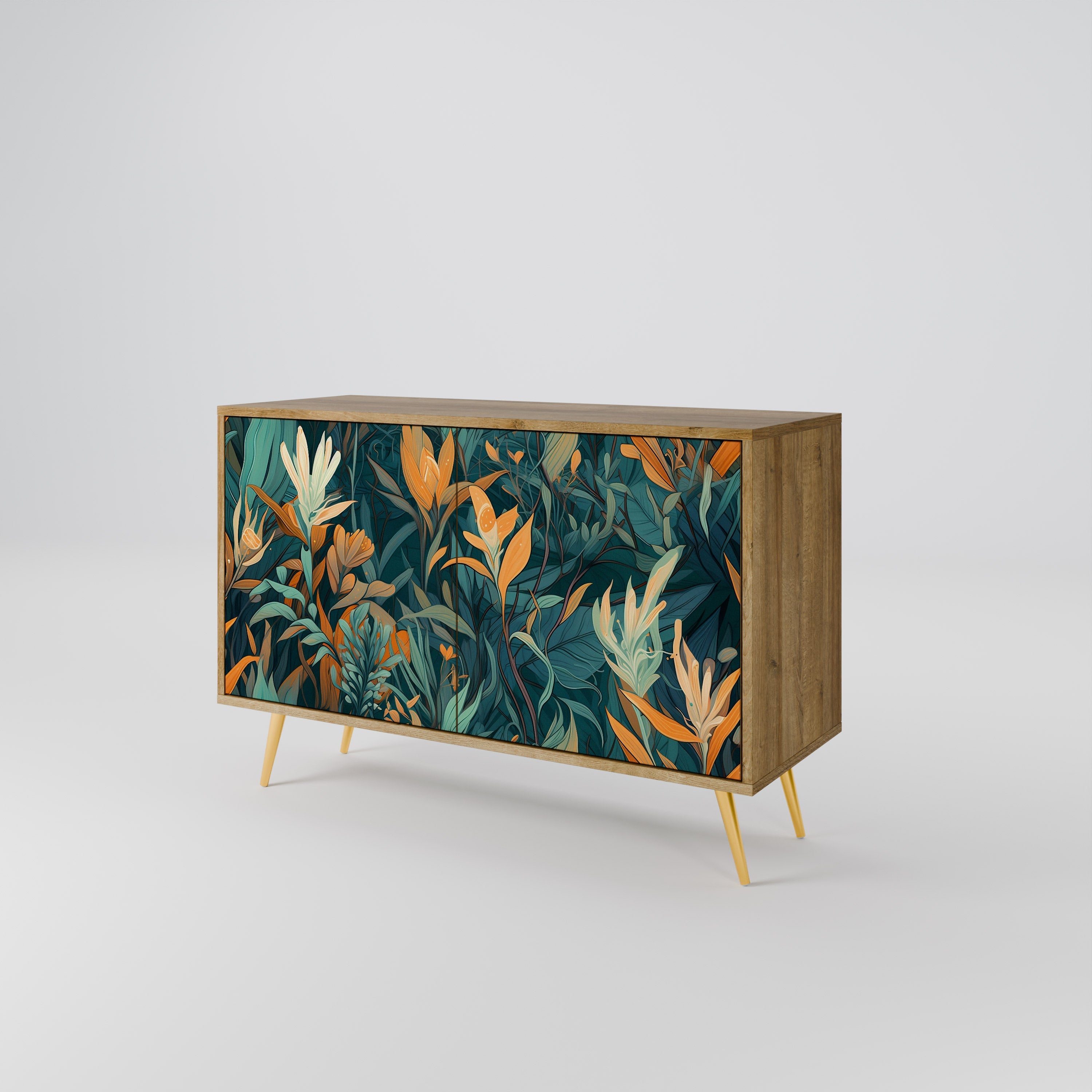 FLORAL SERENITY Sideboard mit 2 Türen in Eichenoptik