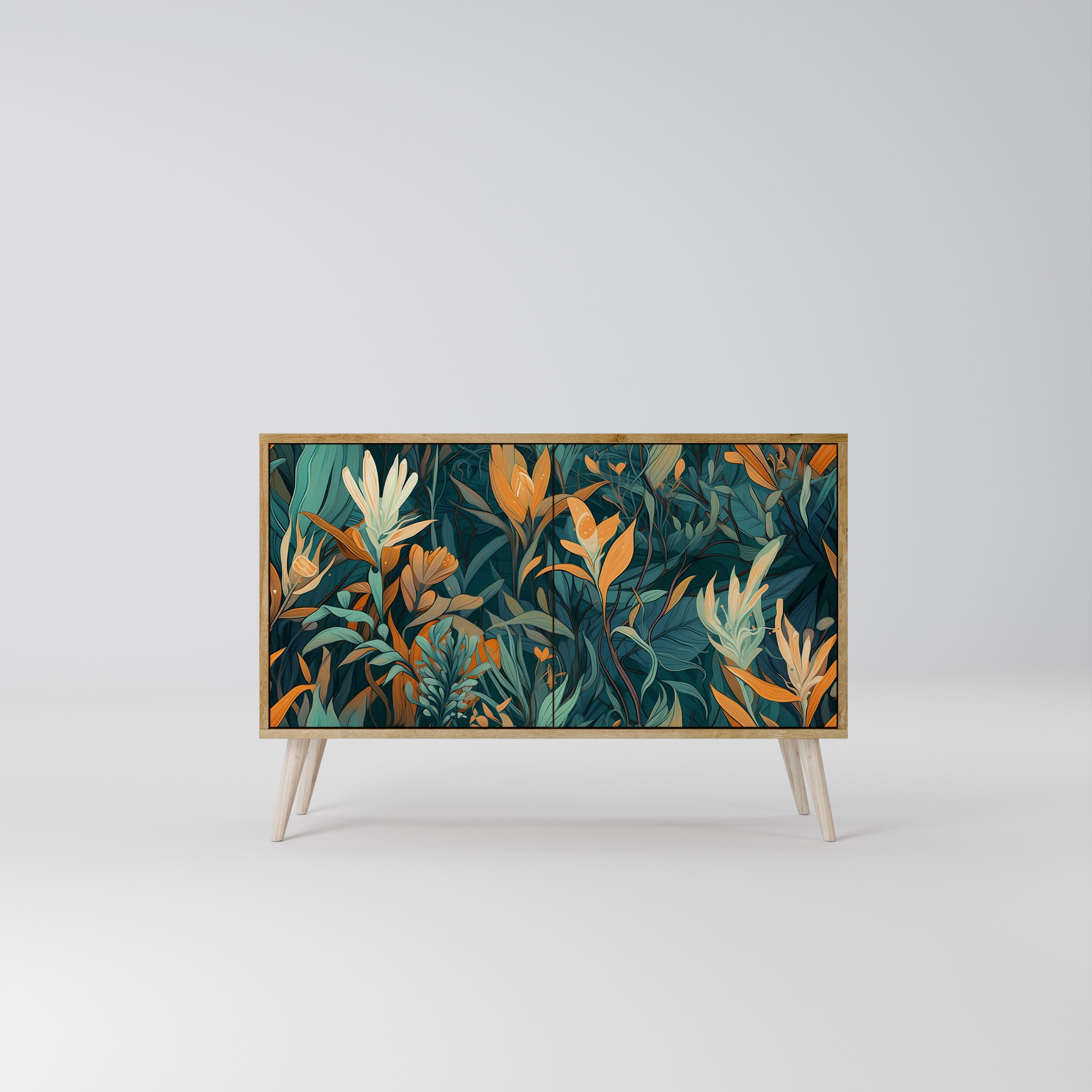 FLORAL SERENITY Sideboard mit 2 Türen in Eichenoptik