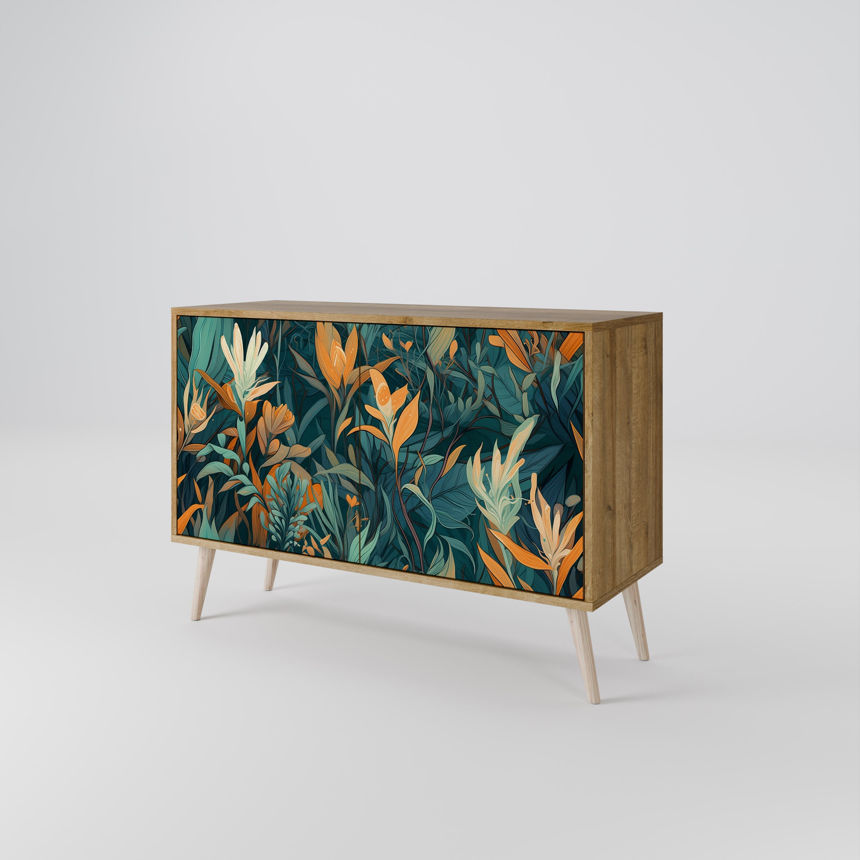 FLORAL SERENITY Sideboard mit 2 Türen in Eichenoptik