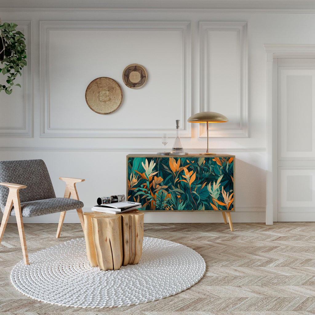 FLORAL SERENITY Sideboard mit 2 Türen in Eichenoptik