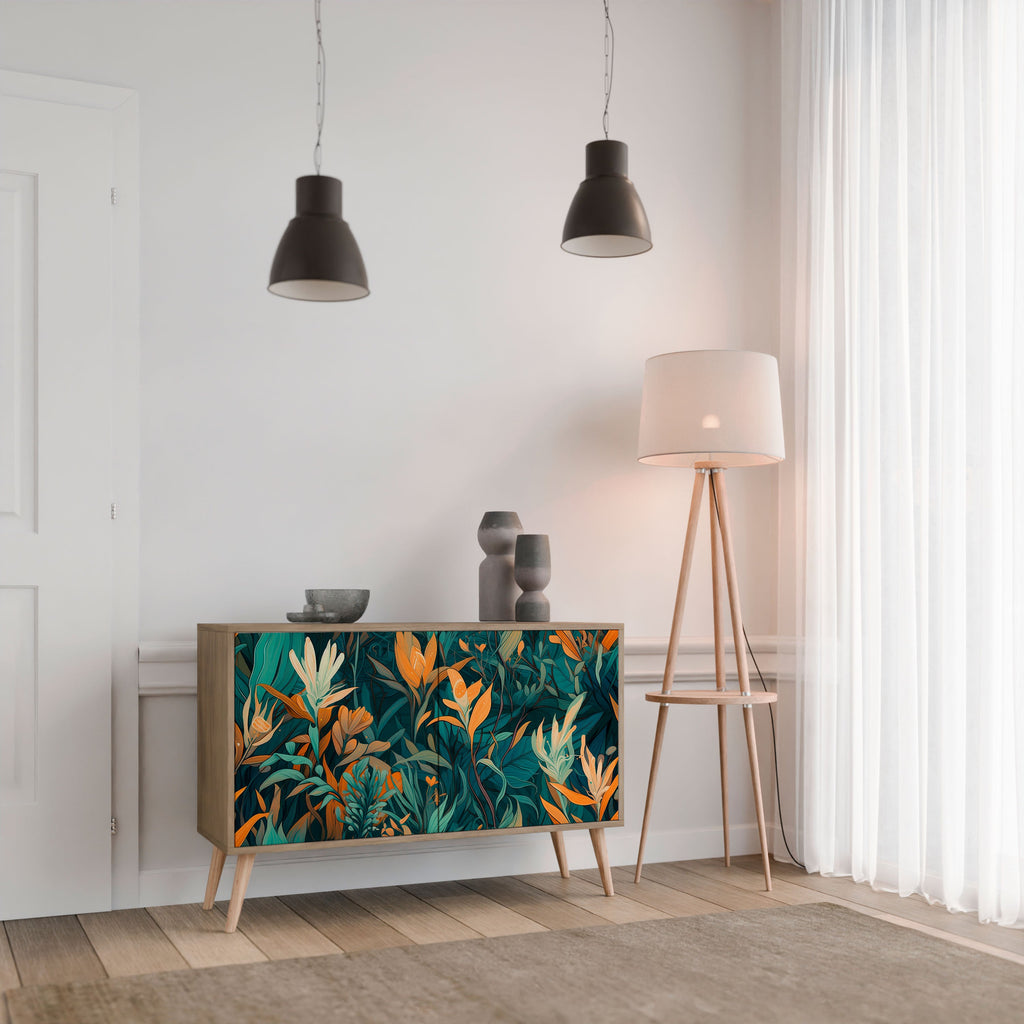 FLORAL SERENITY Sideboard mit 2 Türen in Eichenoptik