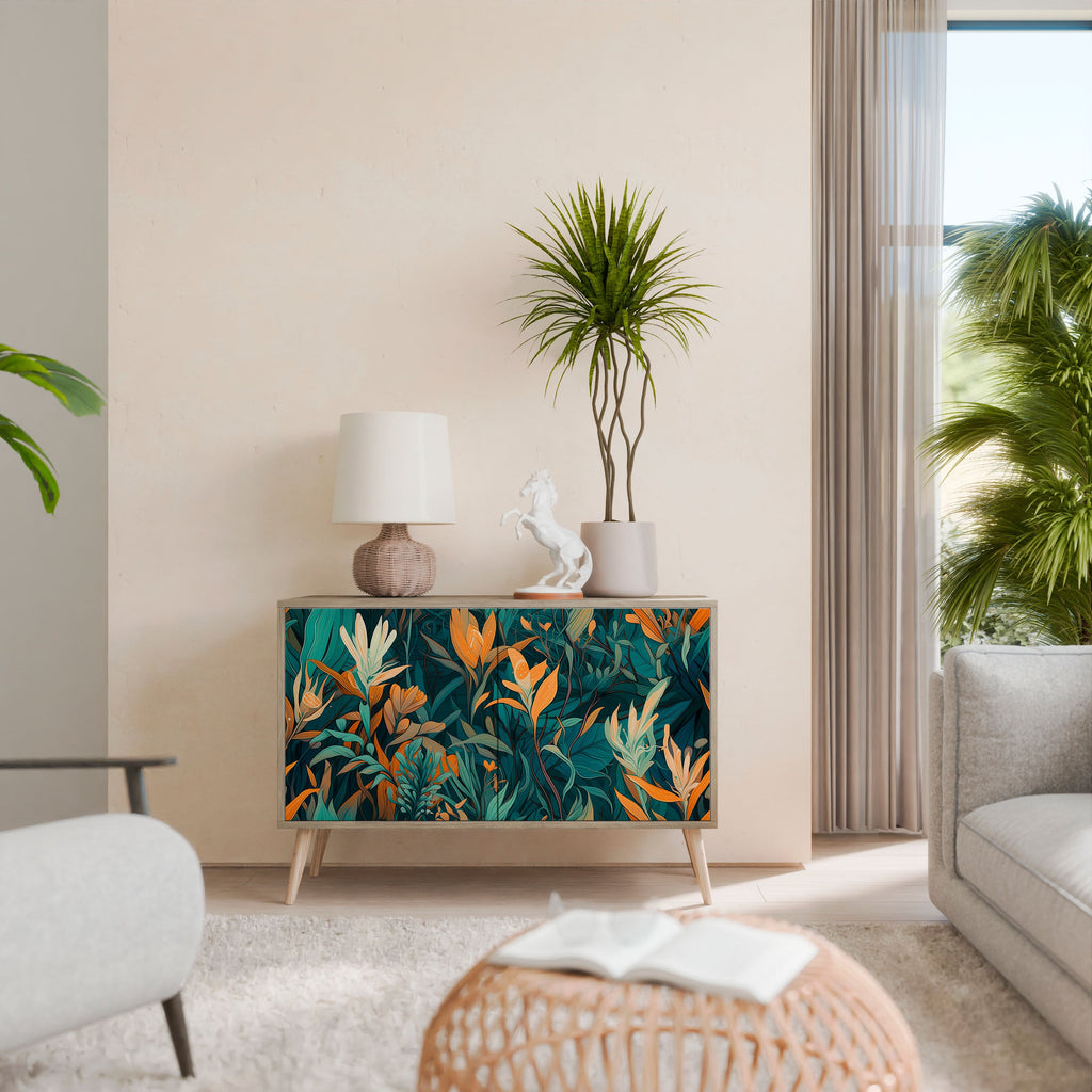 FLORAL SERENITY Sideboard mit 2 Türen in Eichenoptik