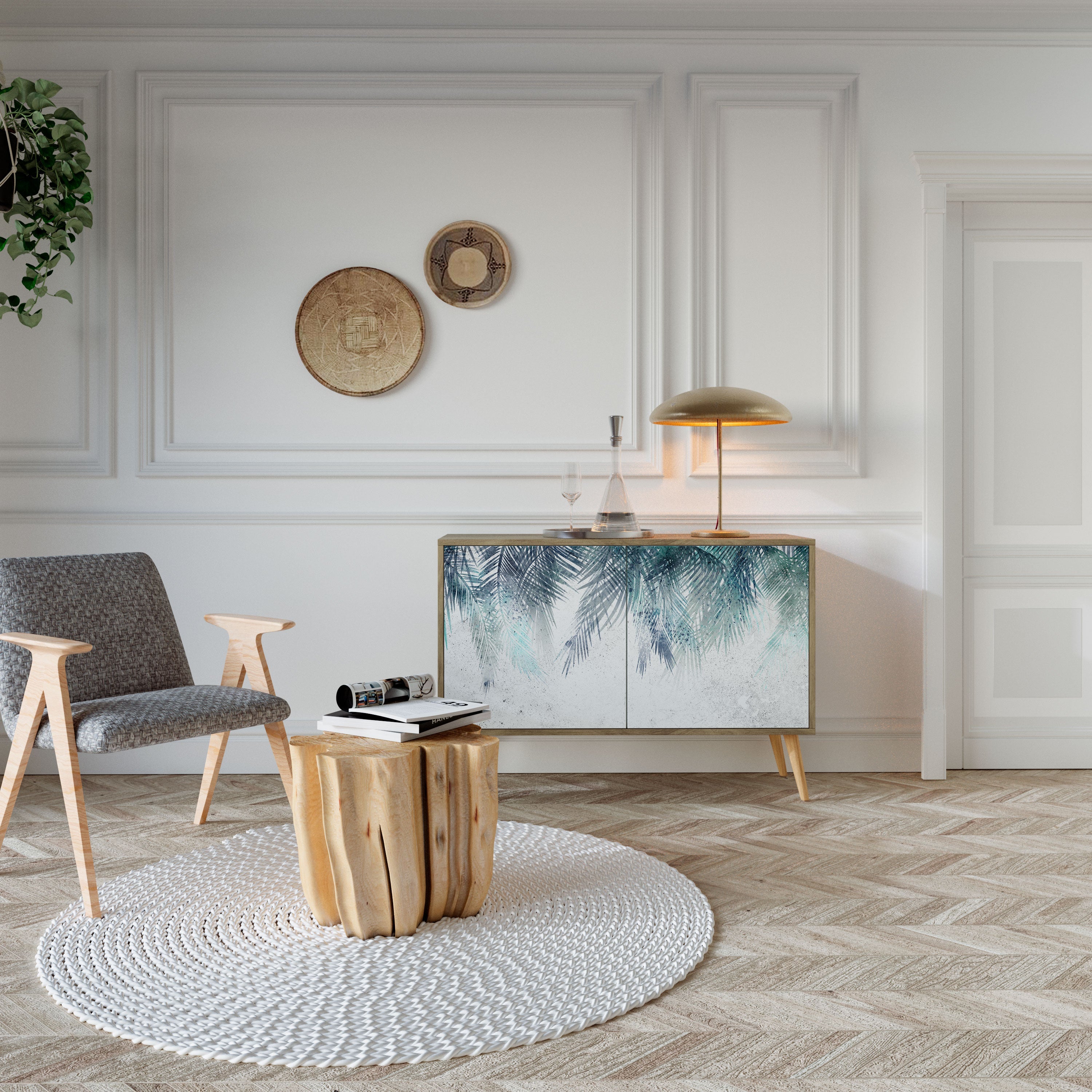 PALM VEIL Sideboard mit 2 Türen in Eichenoptik