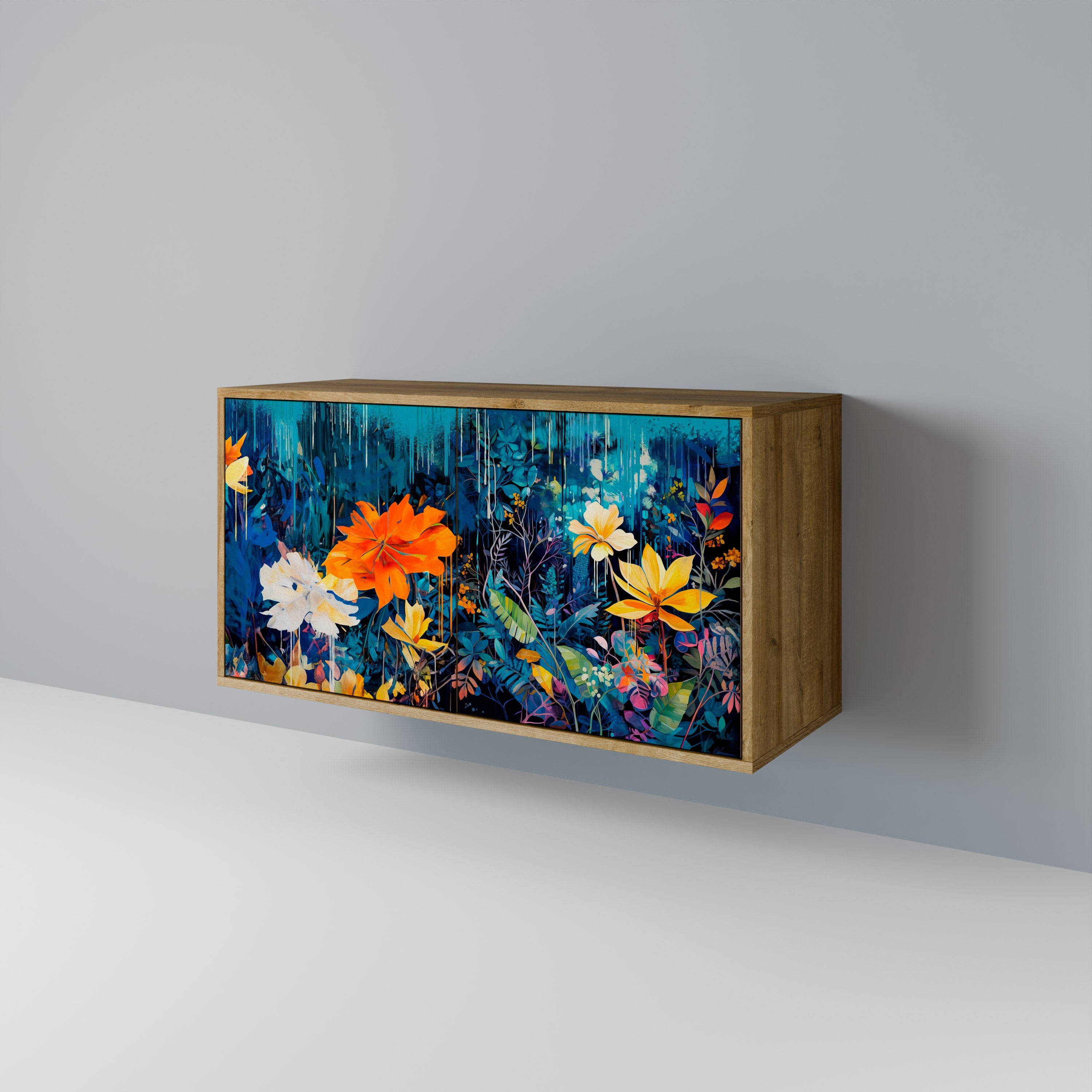 MIDNIGHT BLOSSOM Sideboard mit 2 Türen in Eichenoptik