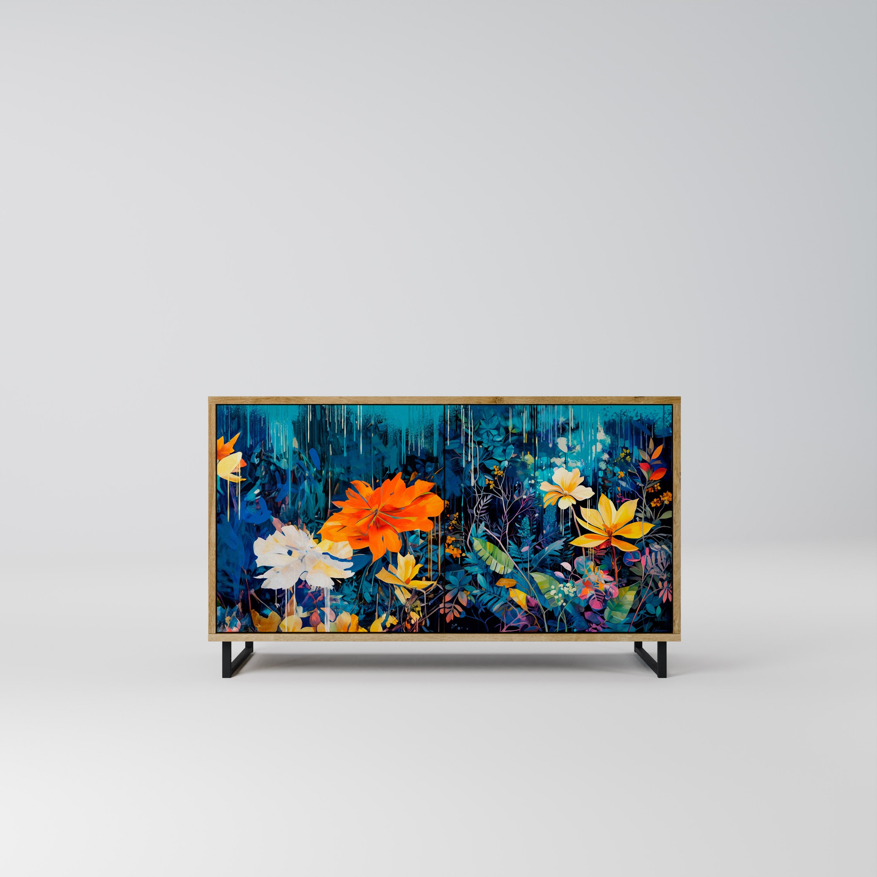 MIDNIGHT BLOSSOM Sideboard mit 2 Türen in Eichenoptik