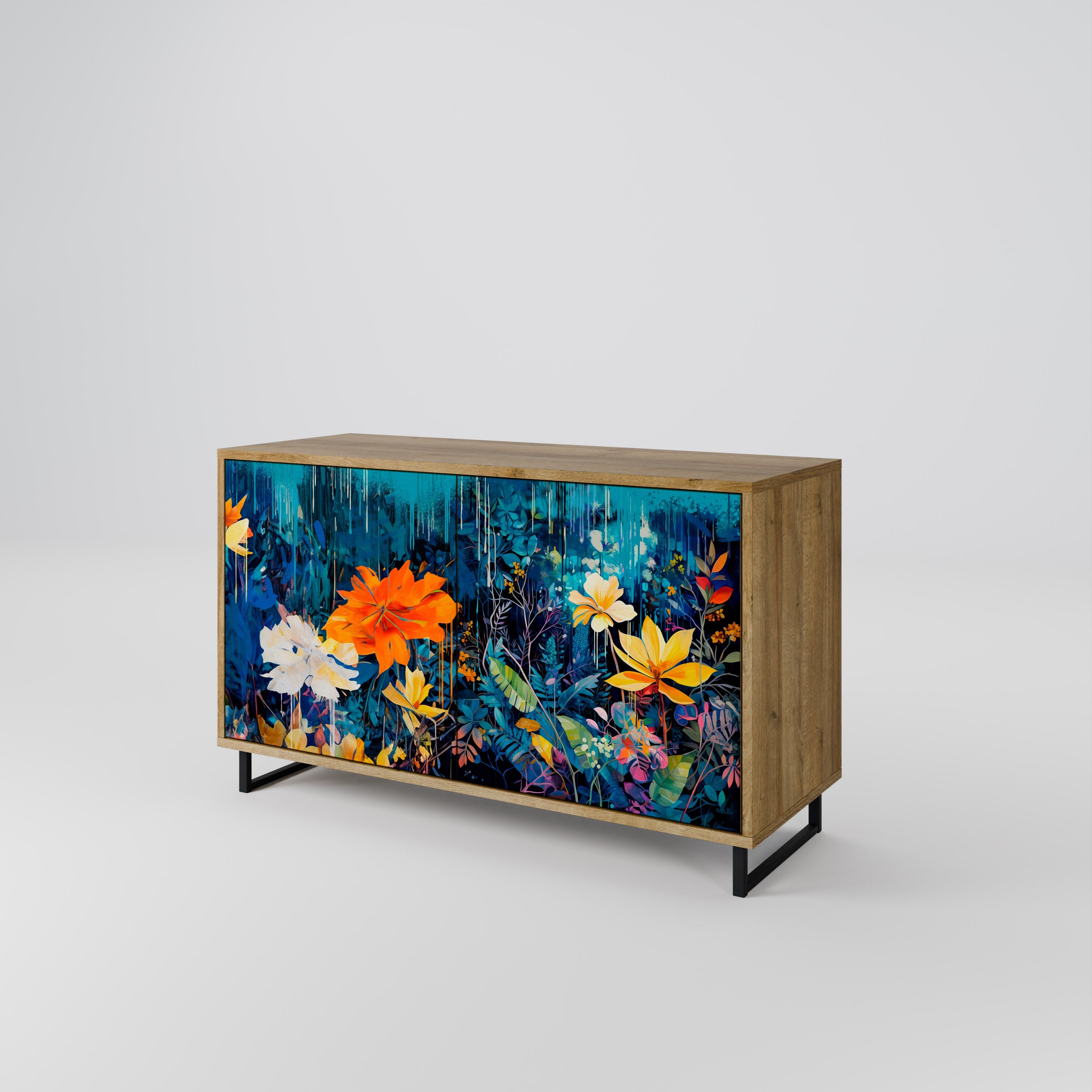 MIDNIGHT BLOSSOM Sideboard mit 2 Türen in Eichenoptik