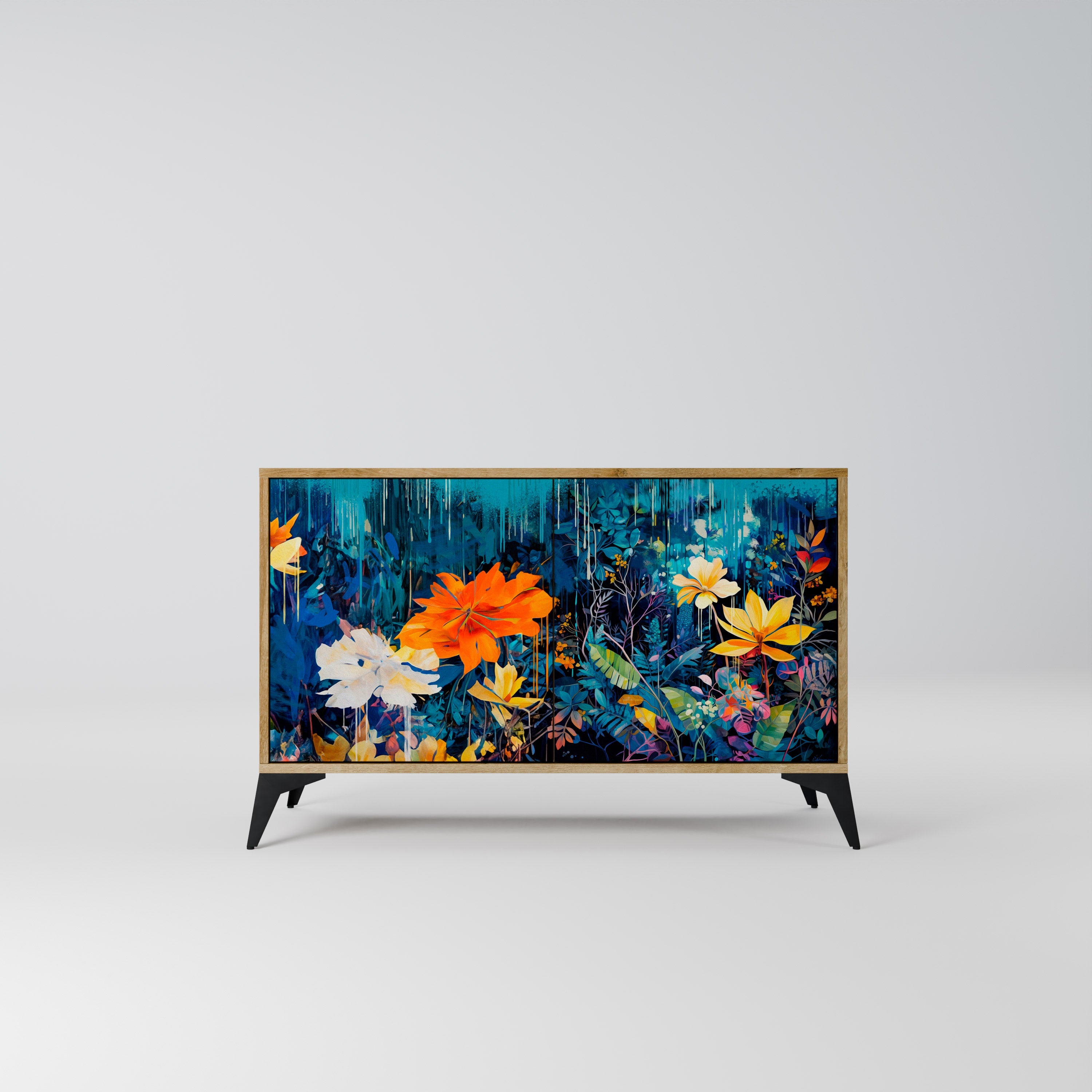 MIDNIGHT BLOSSOM Sideboard mit 2 Türen in Eichenoptik