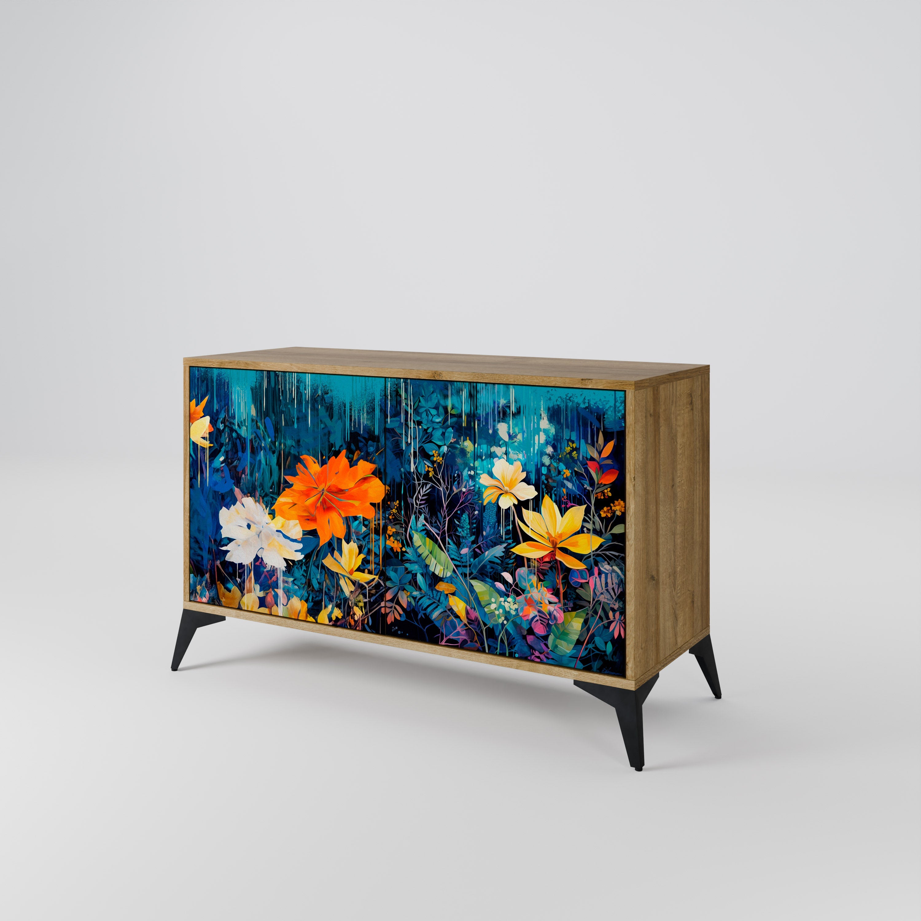 MIDNIGHT BLOSSOM Sideboard mit 2 Türen in Eichenoptik