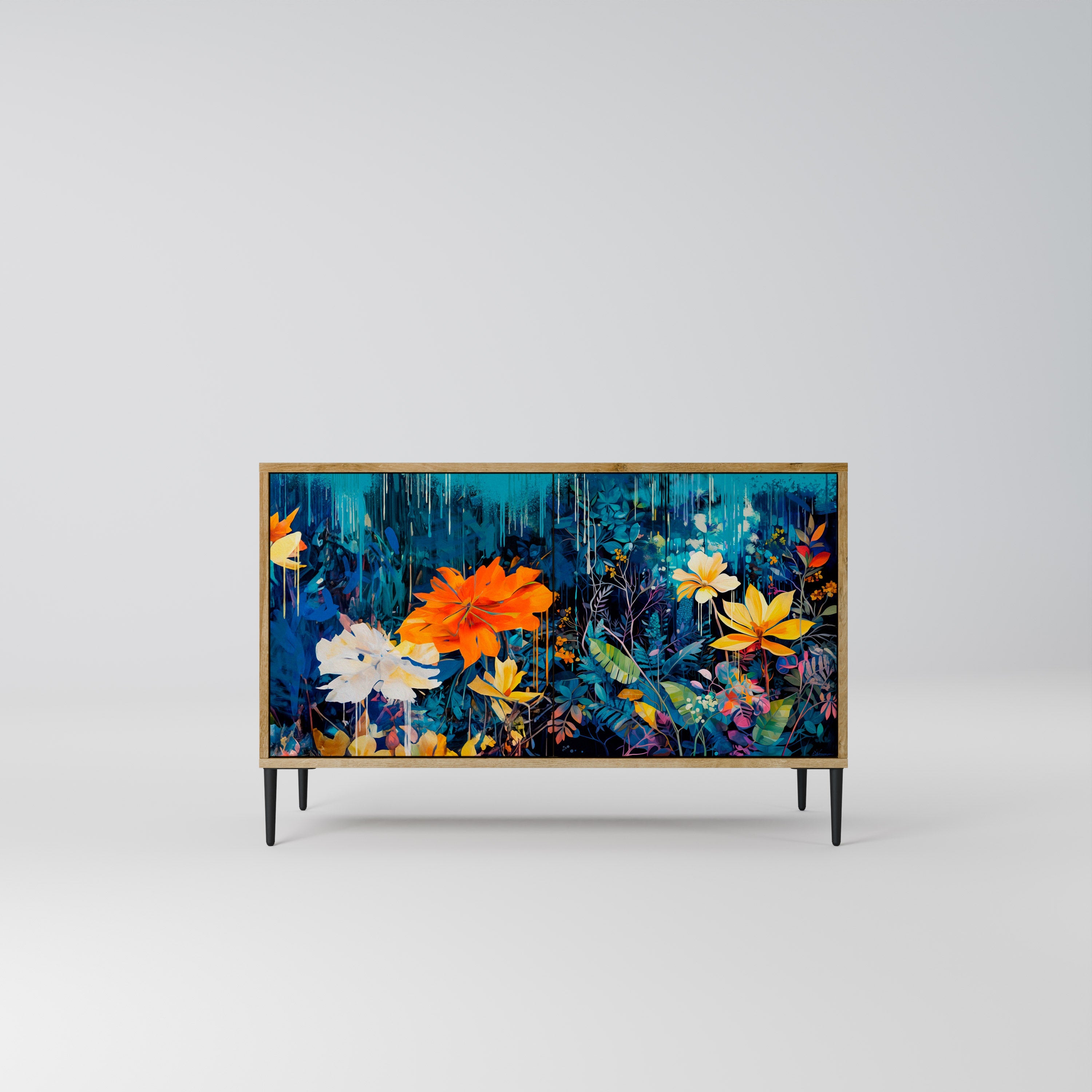 MIDNIGHT BLOSSOM Sideboard mit 2 Türen in Eichenoptik