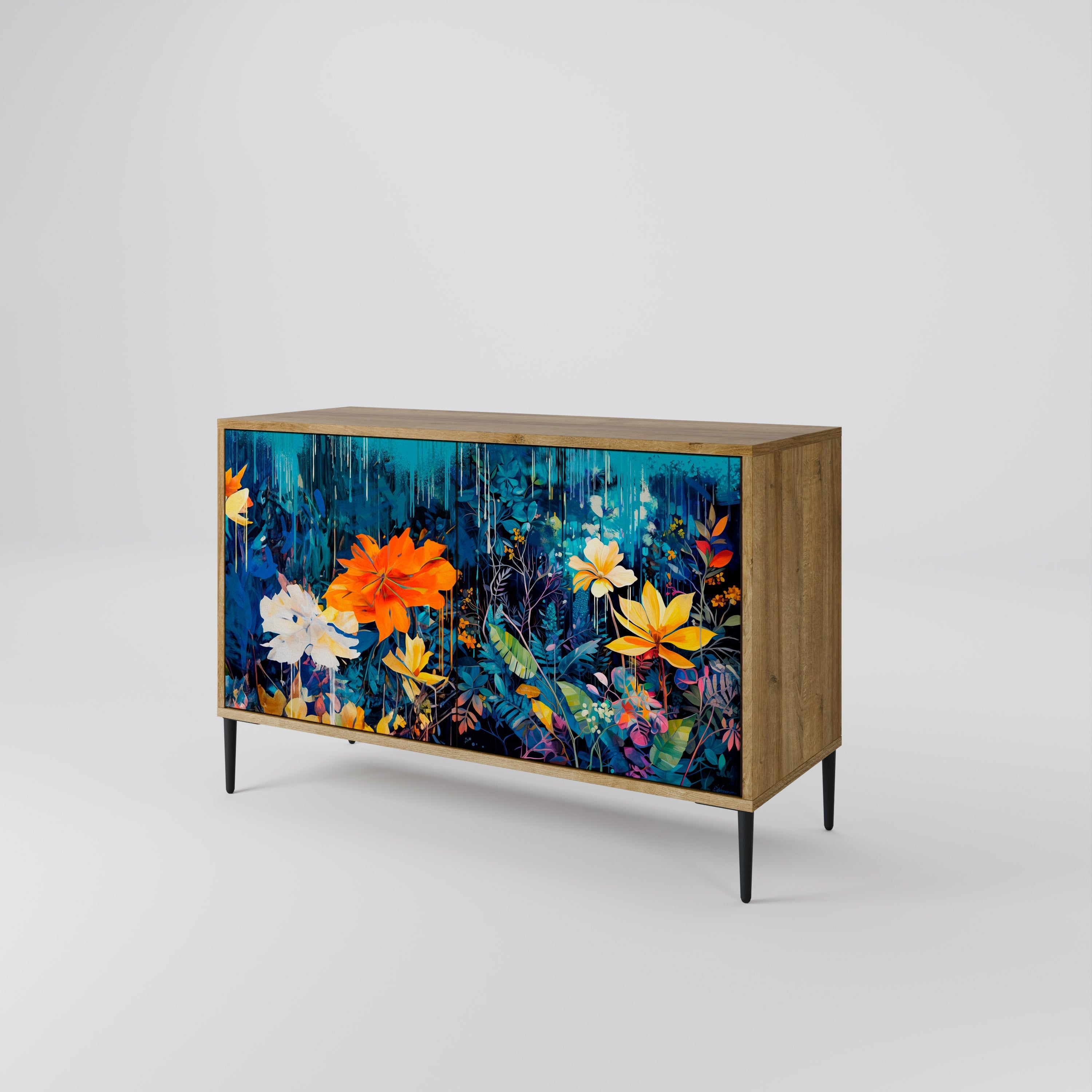 MIDNIGHT BLOSSOM Sideboard mit 2 Türen in Eichenoptik