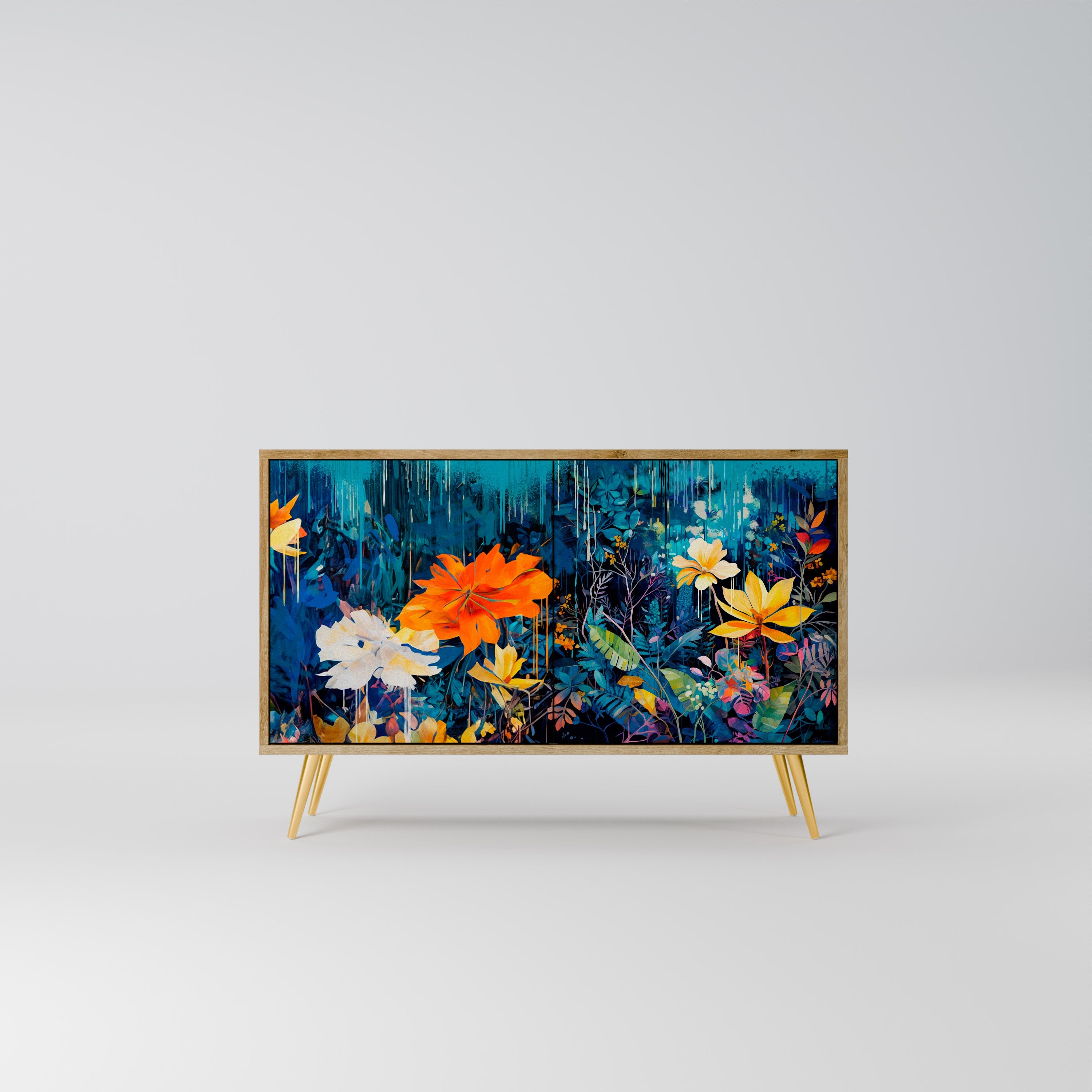 MIDNIGHT BLOSSOM Sideboard mit 2 Türen in Eichenoptik