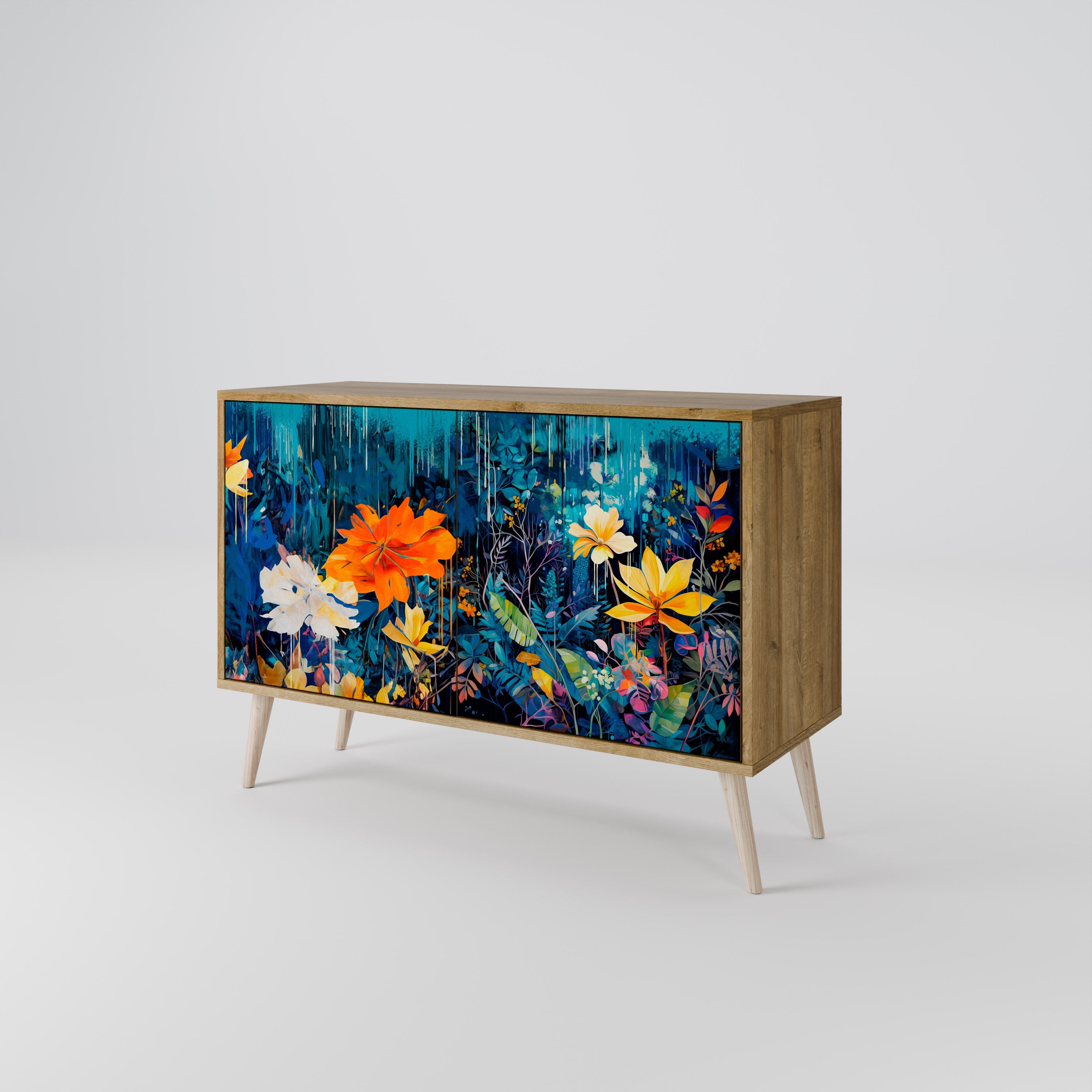 MIDNIGHT BLOSSOM Sideboard mit 2 Türen in Eichenoptik