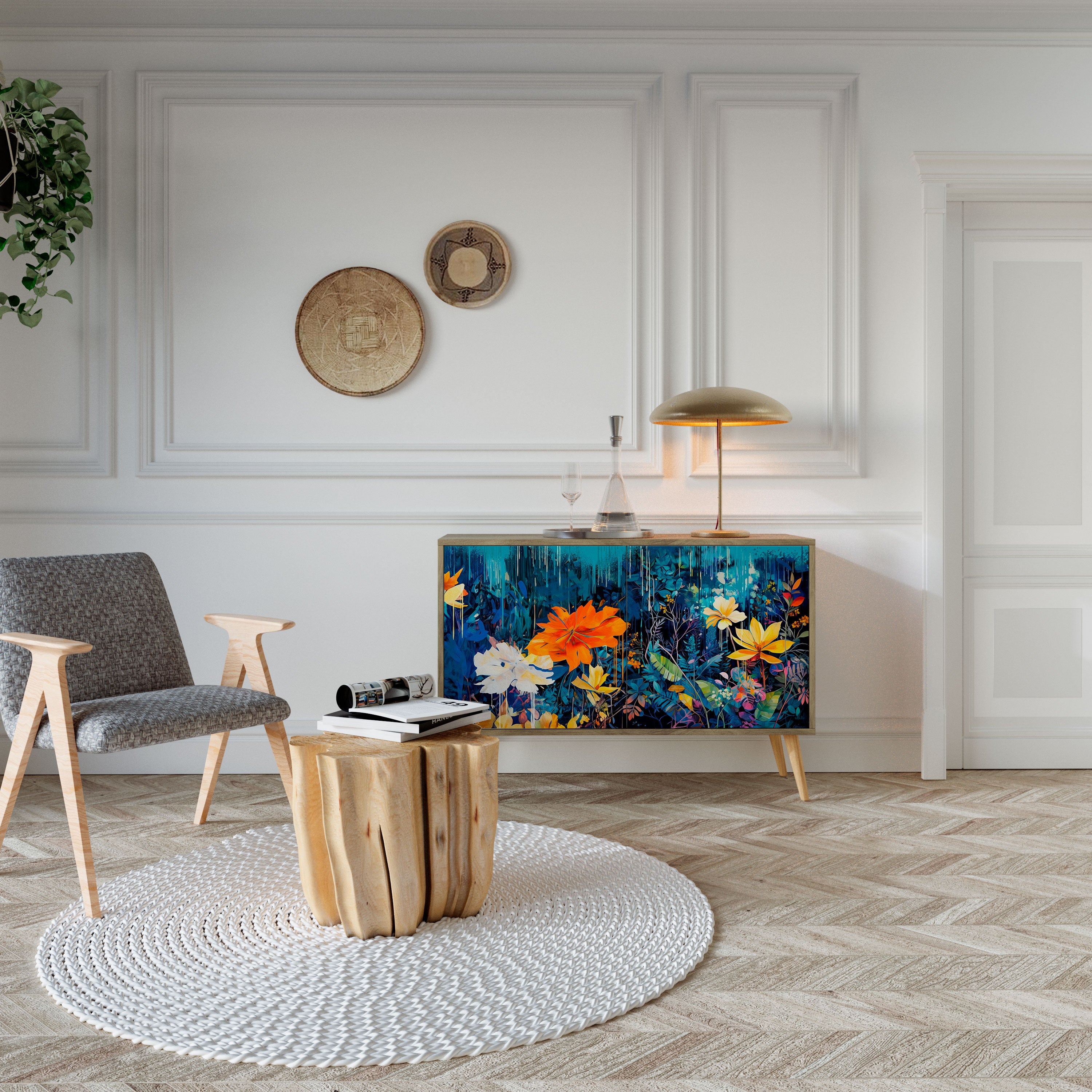MIDNIGHT BLOSSOM Sideboard mit 2 Türen in Eichenoptik