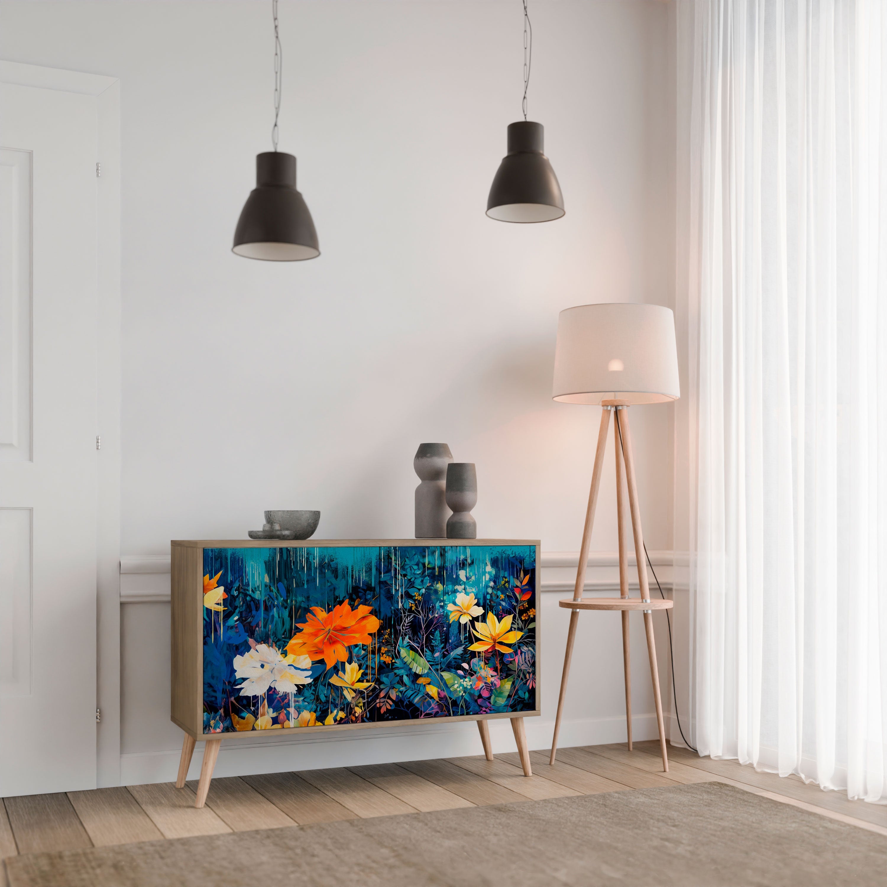 MIDNIGHT BLOSSOM Sideboard mit 2 Türen in Eichenoptik