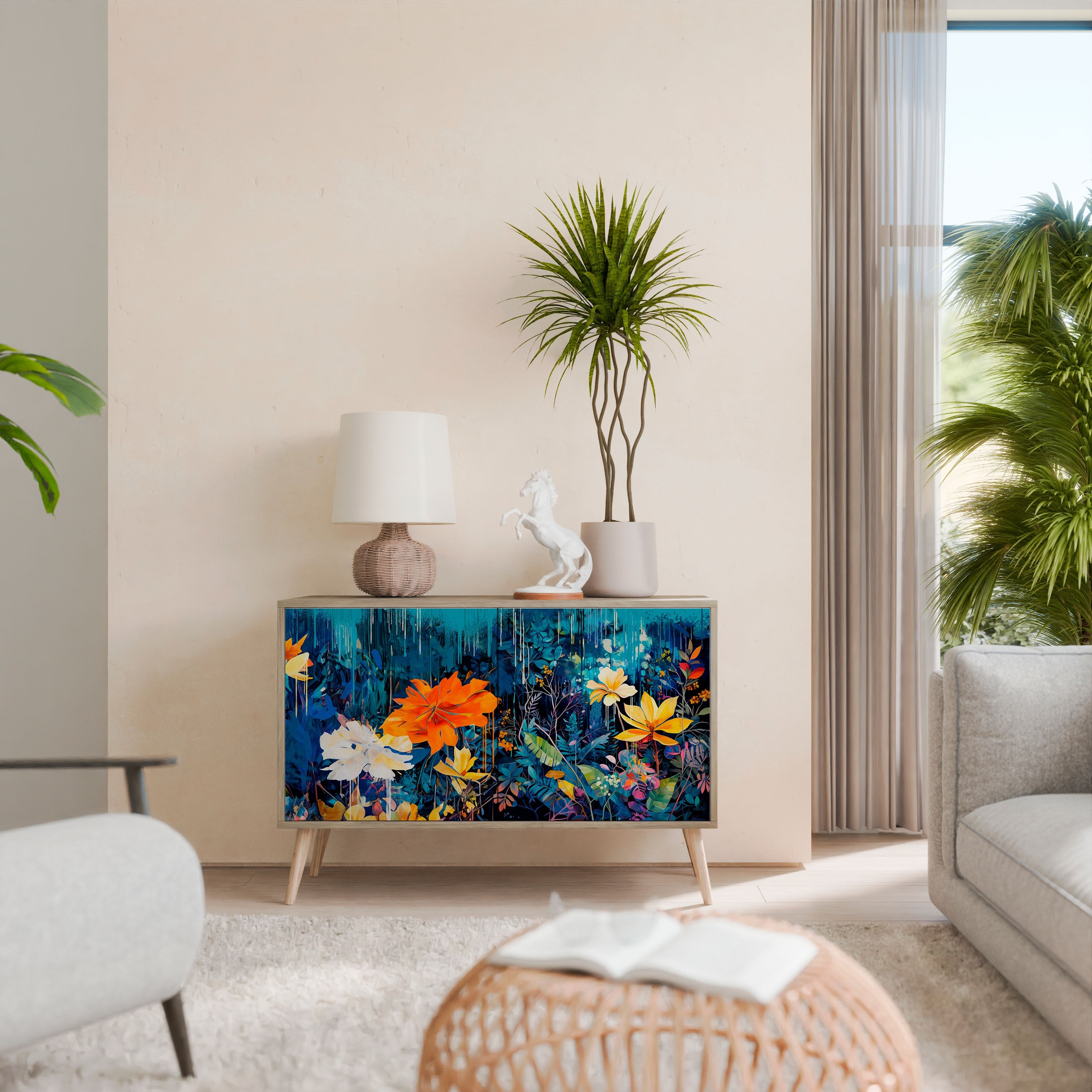 MIDNIGHT BLOSSOM Sideboard mit 2 Türen in Eichenoptik