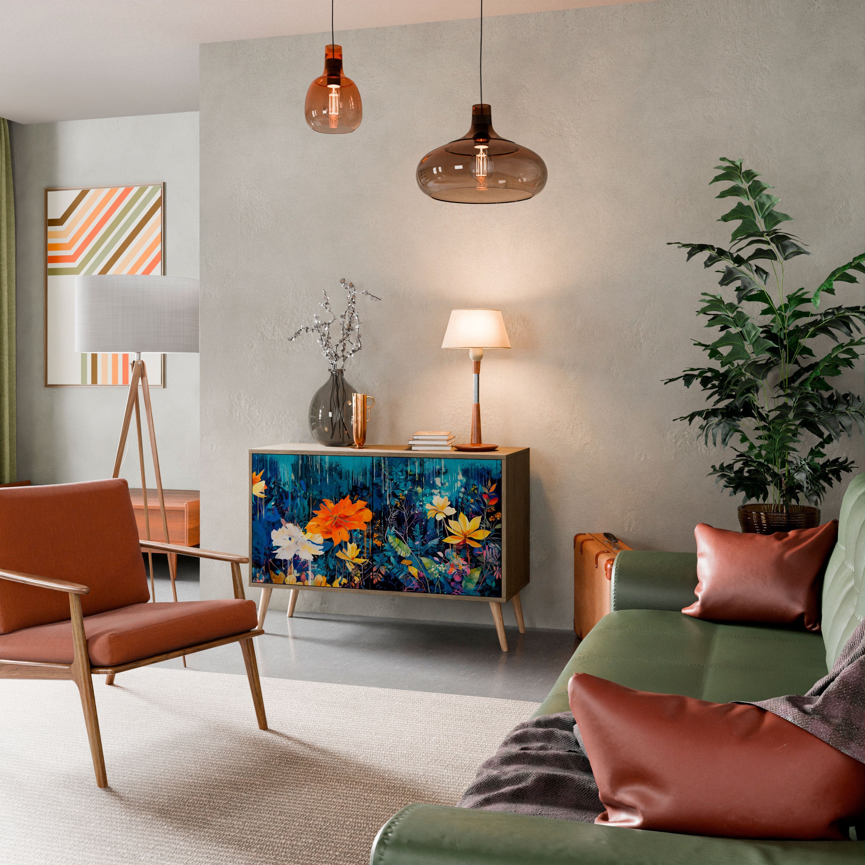 MIDNIGHT BLOSSOM Sideboard mit 2 Türen in Eichenoptik