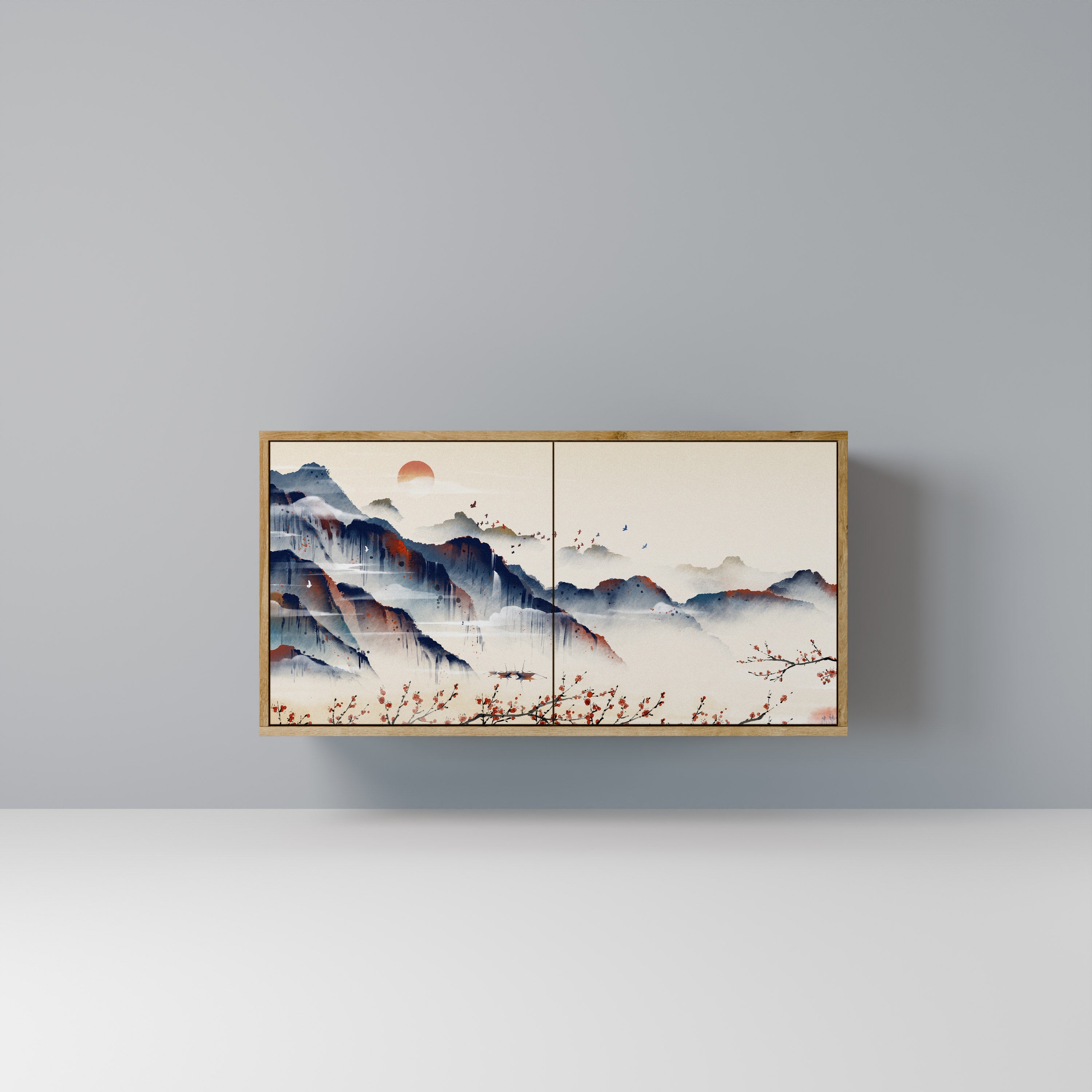 JAPANESE LANDSCAPE Sideboard mit 2 Türen in Eichenoptik