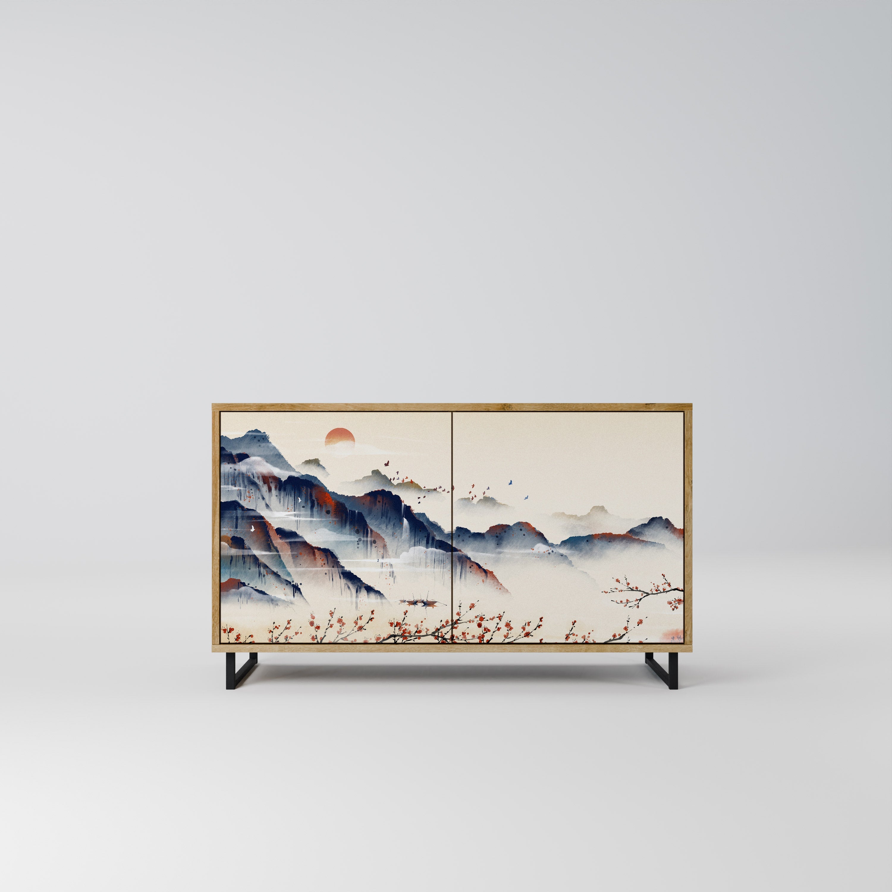 JAPANESE LANDSCAPE Sideboard mit 2 Türen in Eichenoptik