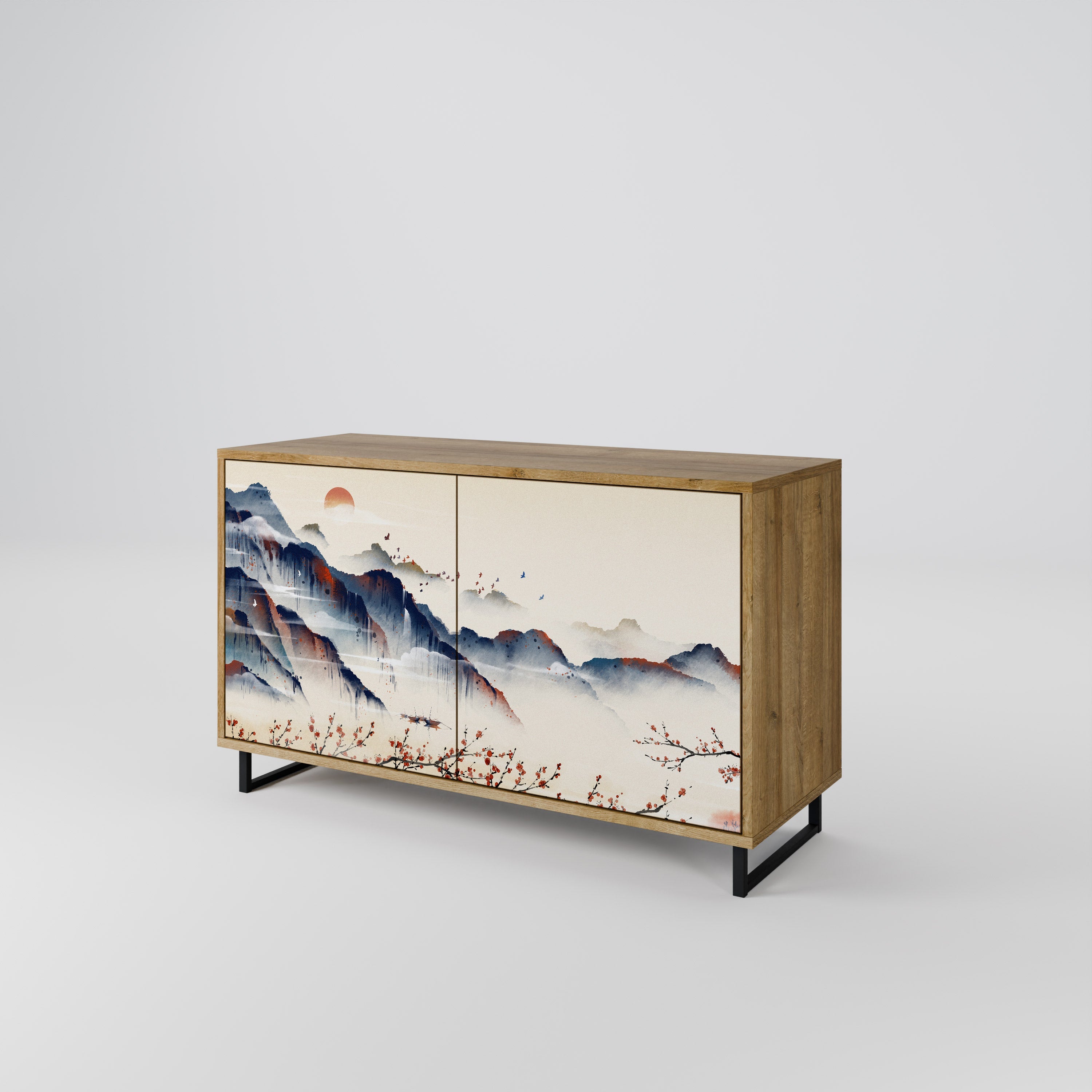 JAPANESE LANDSCAPE Sideboard mit 2 Türen in Eichenoptik