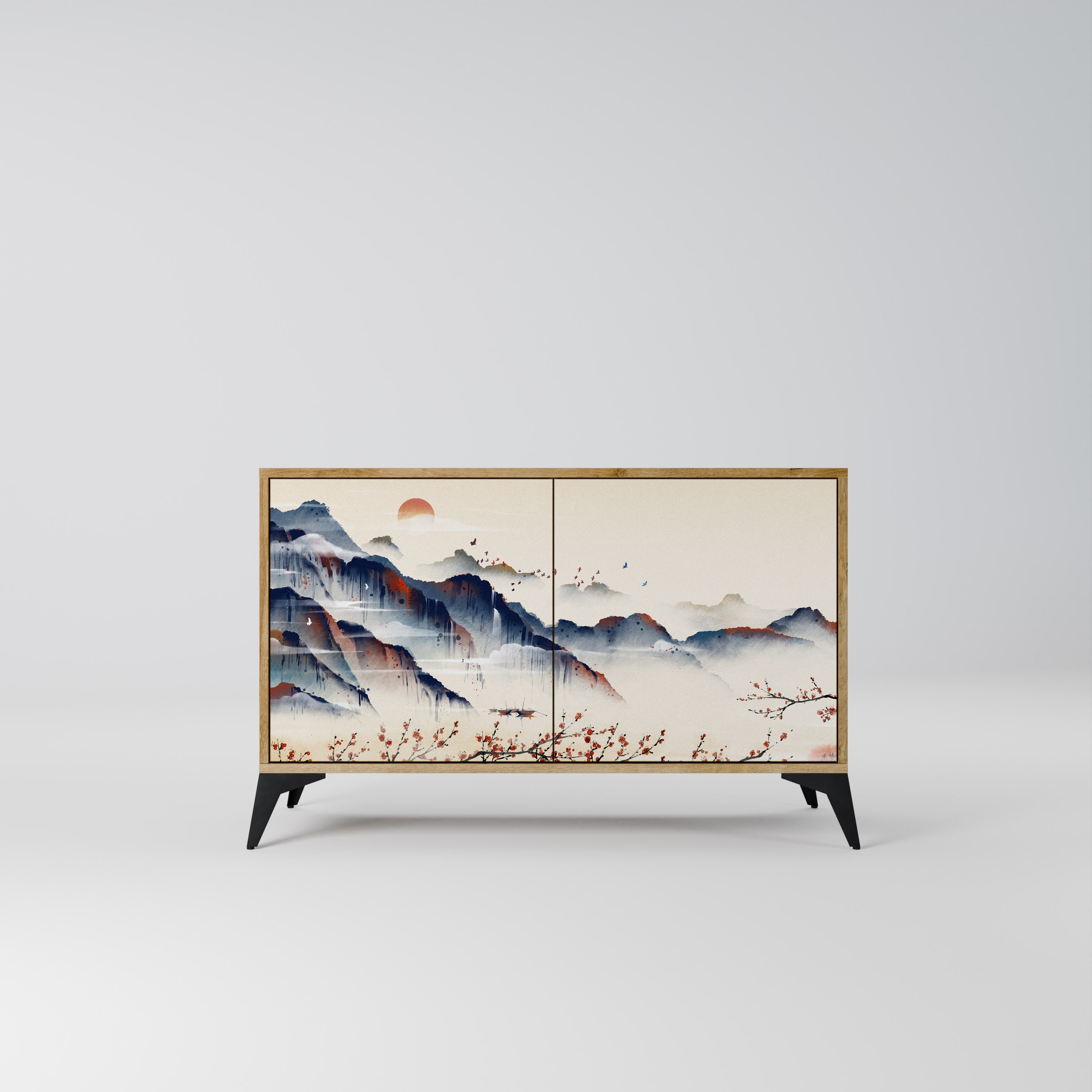 JAPANESE LANDSCAPE Sideboard mit 2 Türen in Eichenoptik