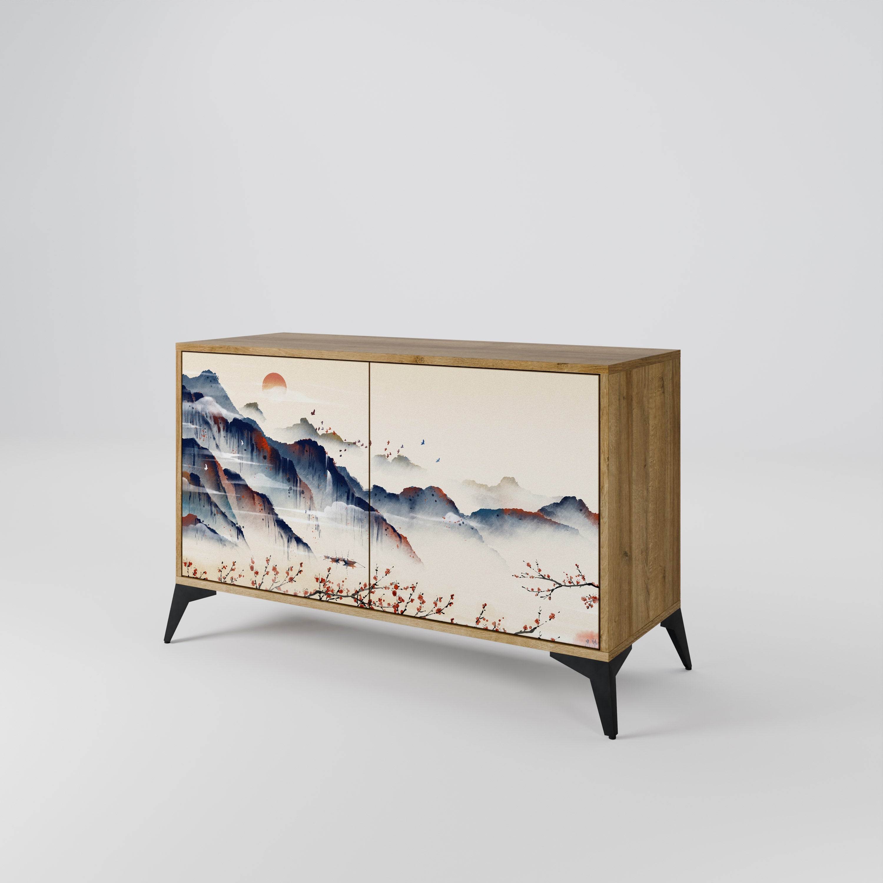 JAPANESE LANDSCAPE Sideboard mit 2 Türen in Eichenoptik