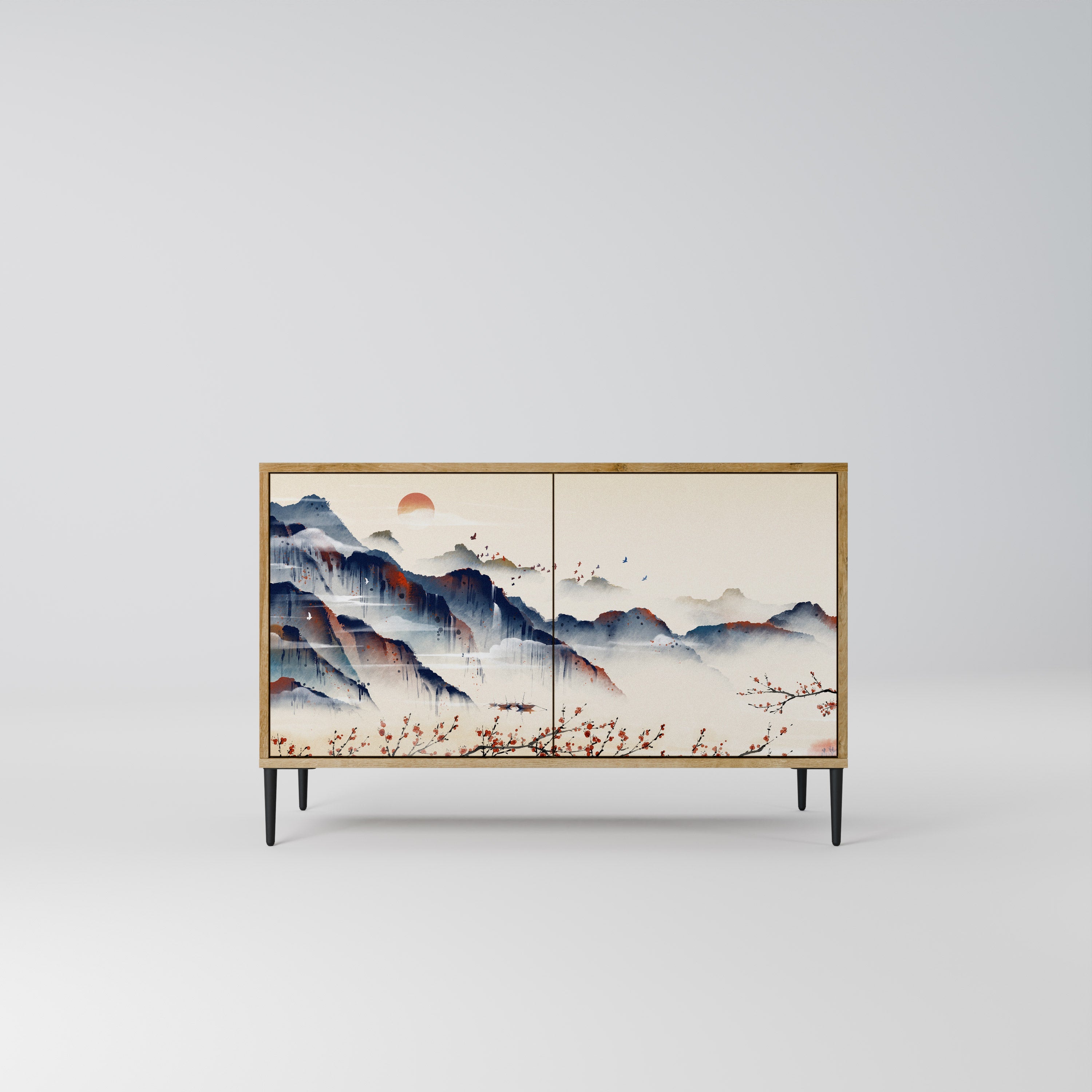 JAPANESE LANDSCAPE Sideboard mit 2 Türen in Eichenoptik