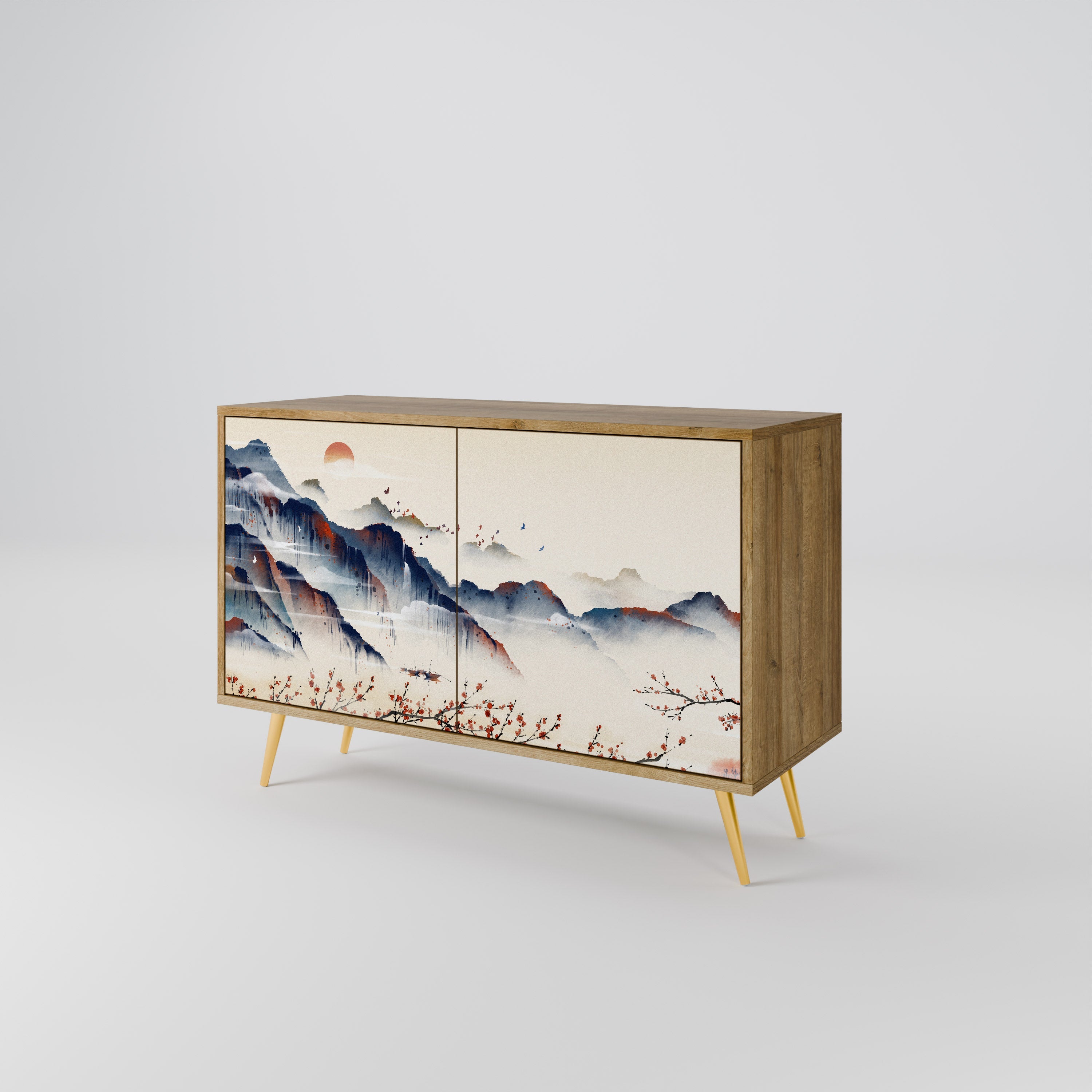 JAPANESE LANDSCAPE Sideboard mit 2 Türen in Eichenoptik