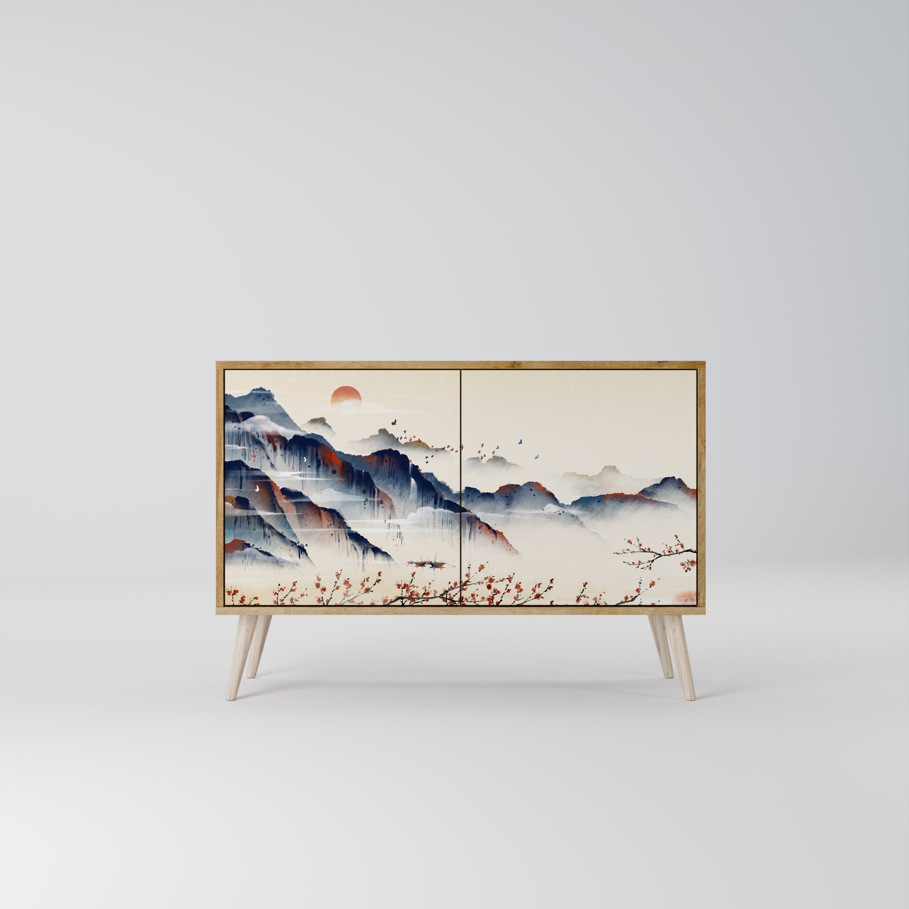 JAPANESE LANDSCAPE Sideboard mit 2 Türen in Eichenoptik