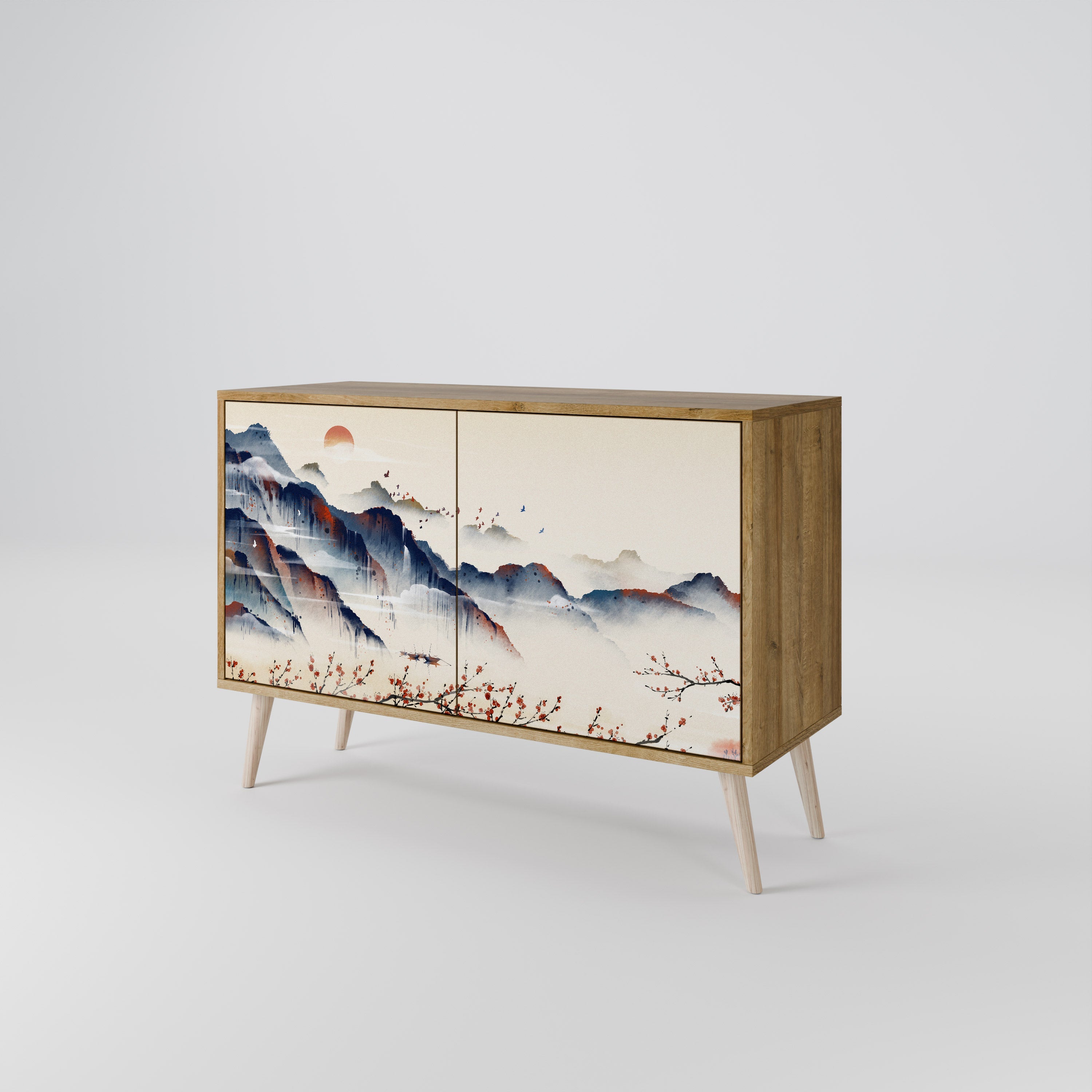 JAPANESE LANDSCAPE Sideboard mit 2 Türen in Eichenoptik