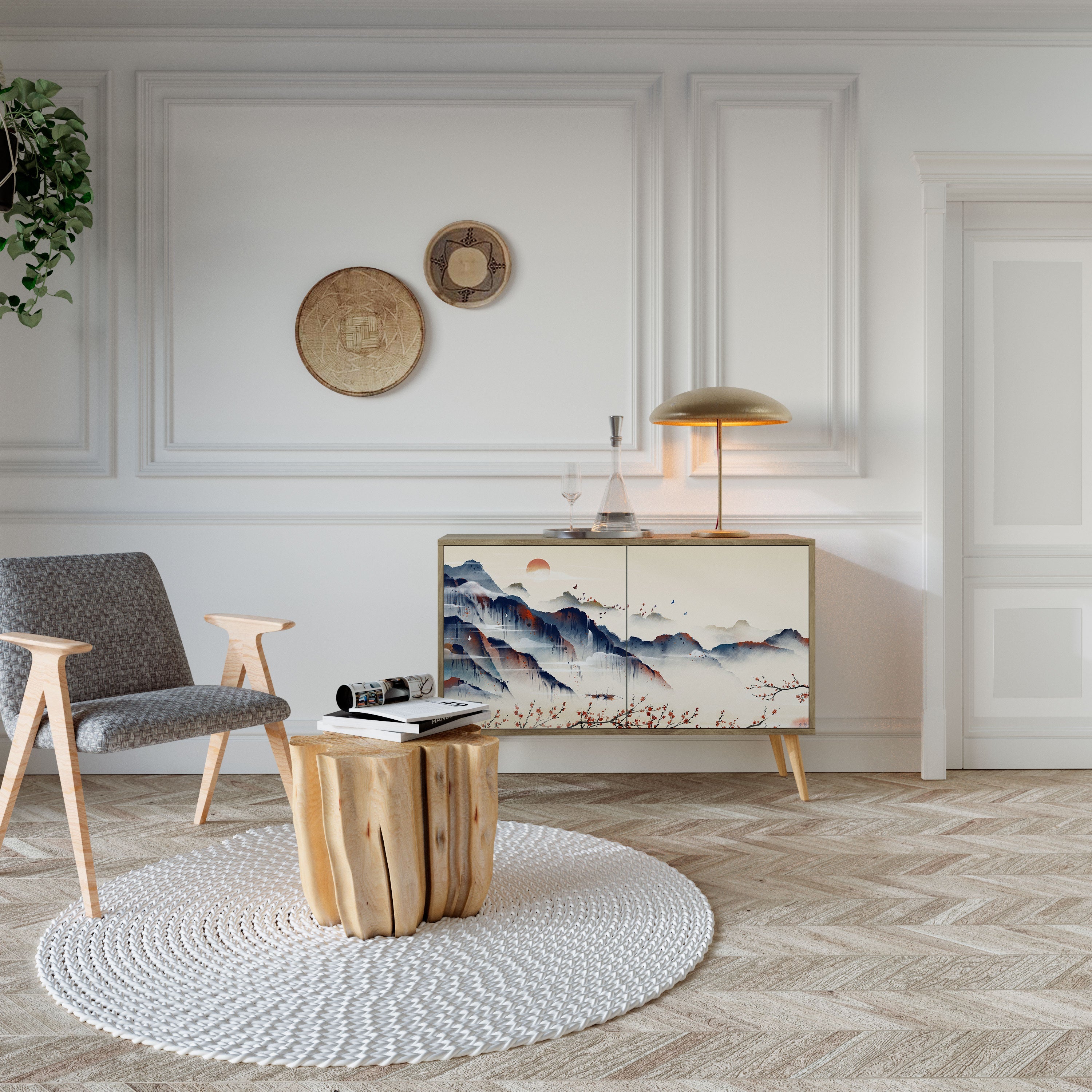 JAPANESE LANDSCAPE Sideboard mit 2 Türen in Eichenoptik