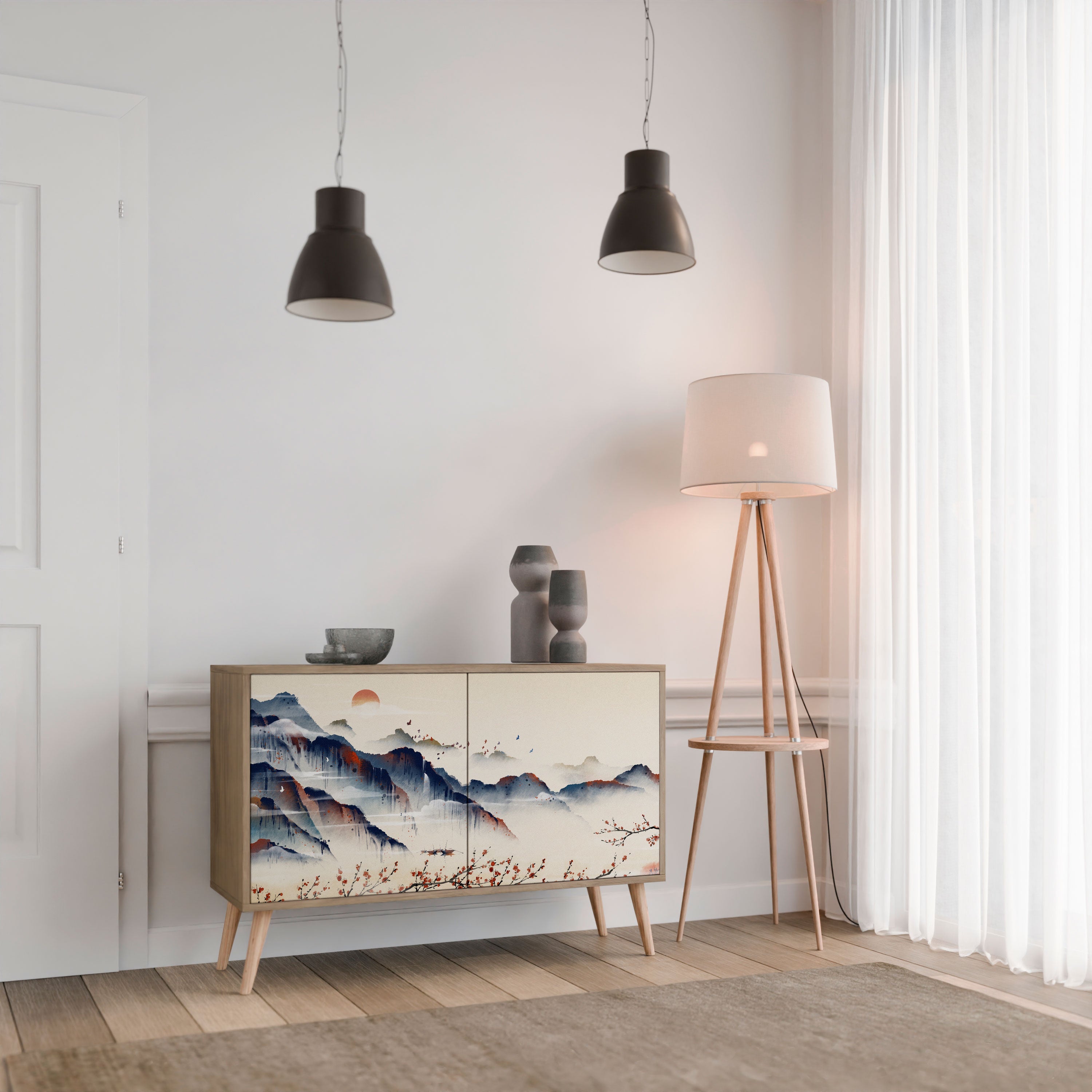 JAPANESE LANDSCAPE Sideboard mit 2 Türen in Eichenoptik