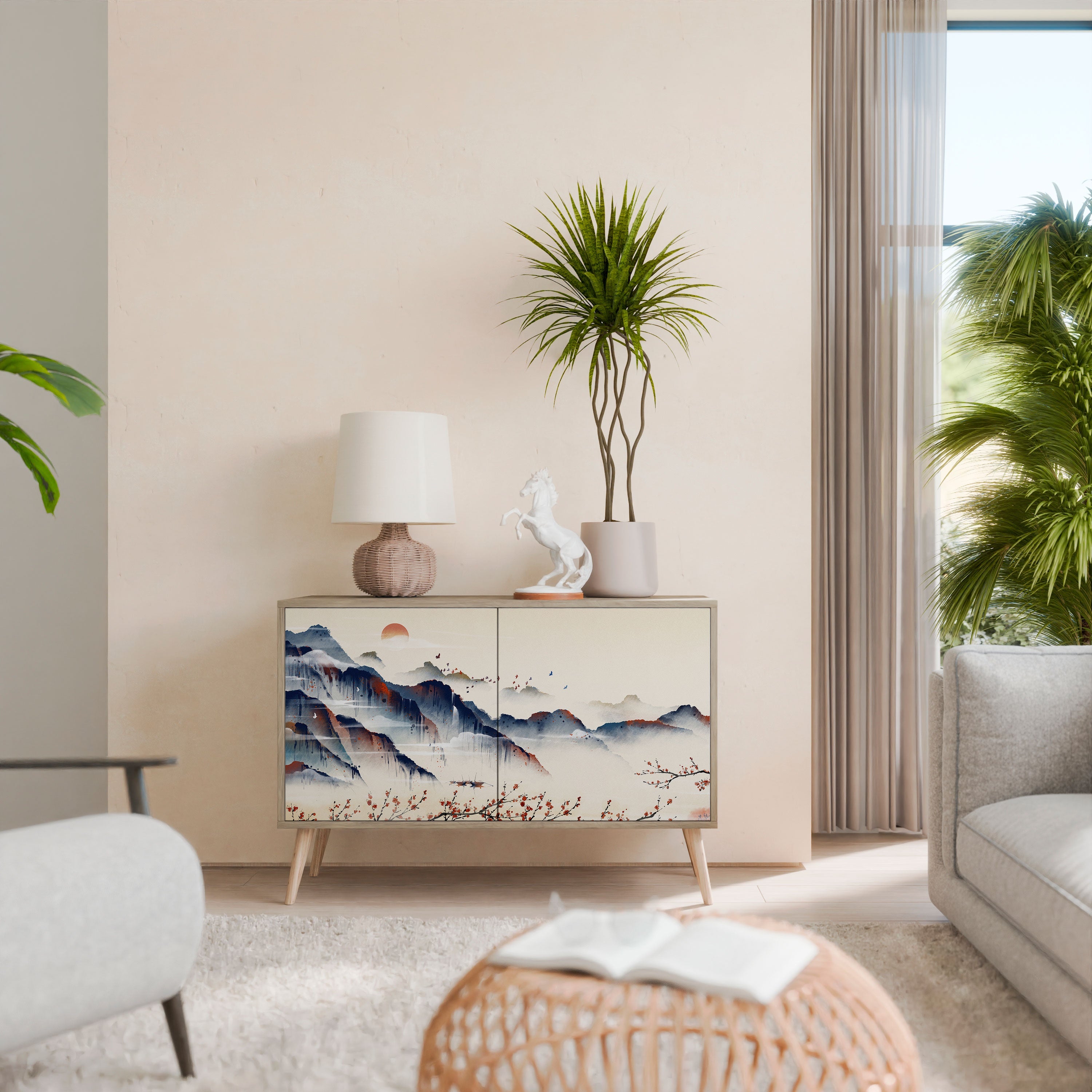 JAPANESE LANDSCAPE Sideboard mit 2 Türen in Eichenoptik