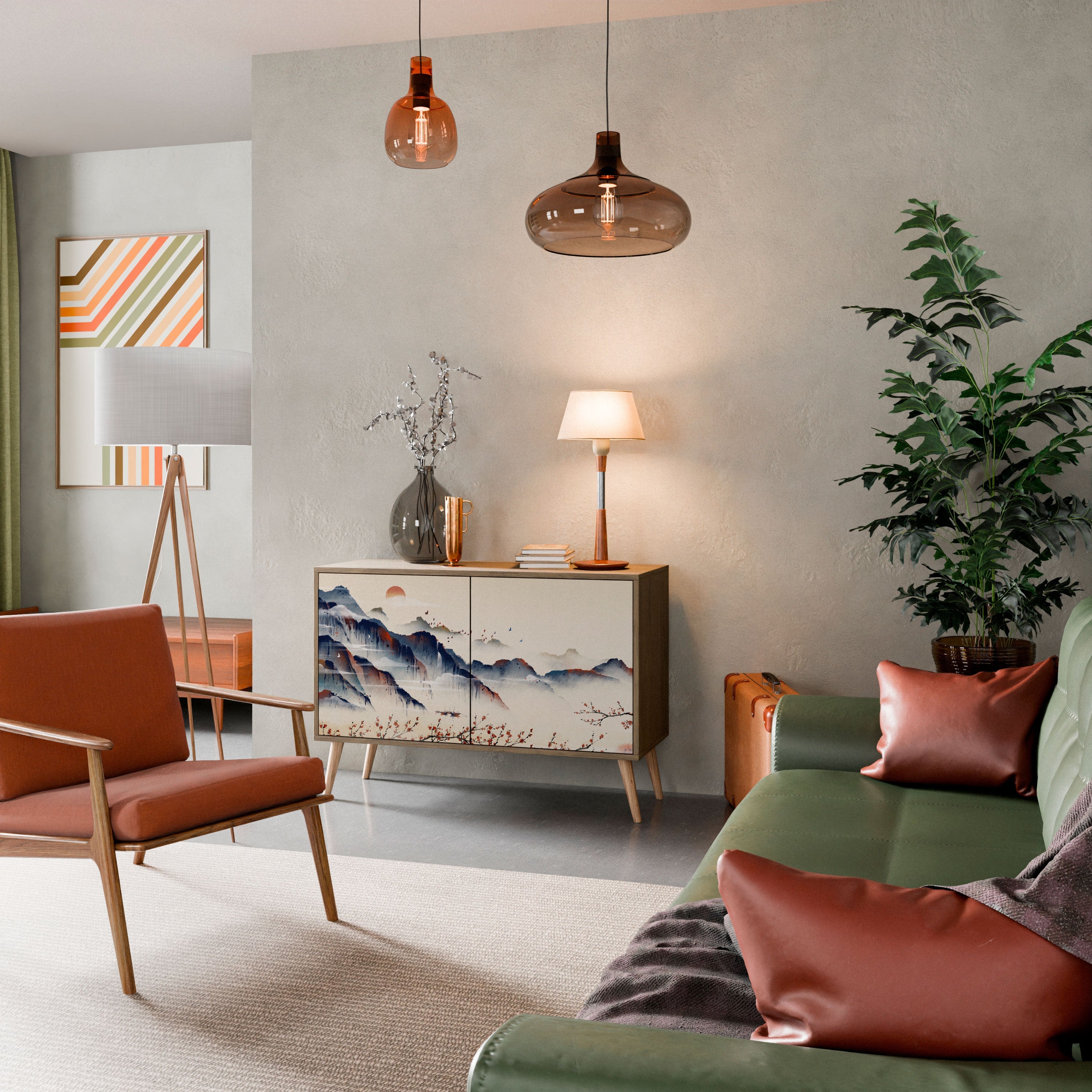 JAPANESE LANDSCAPE Sideboard mit 2 Türen in Eichenoptik
