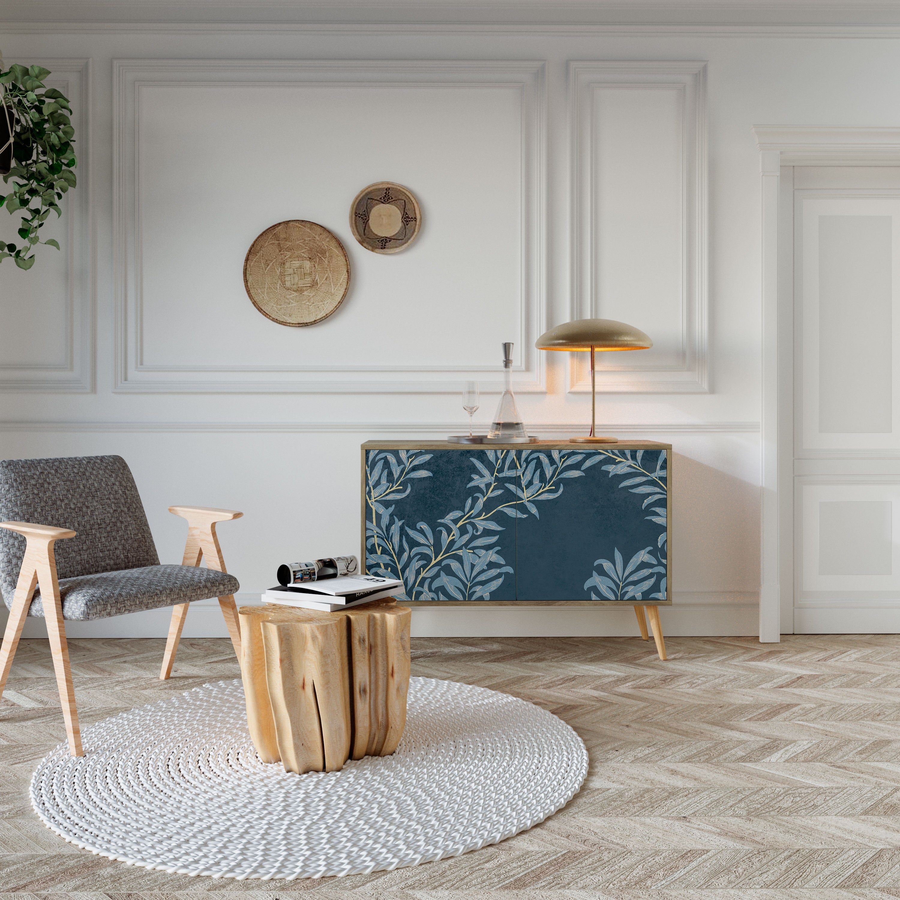 BLUE LEAVES Sideboard mit 2 Türen in Eichenoptik
