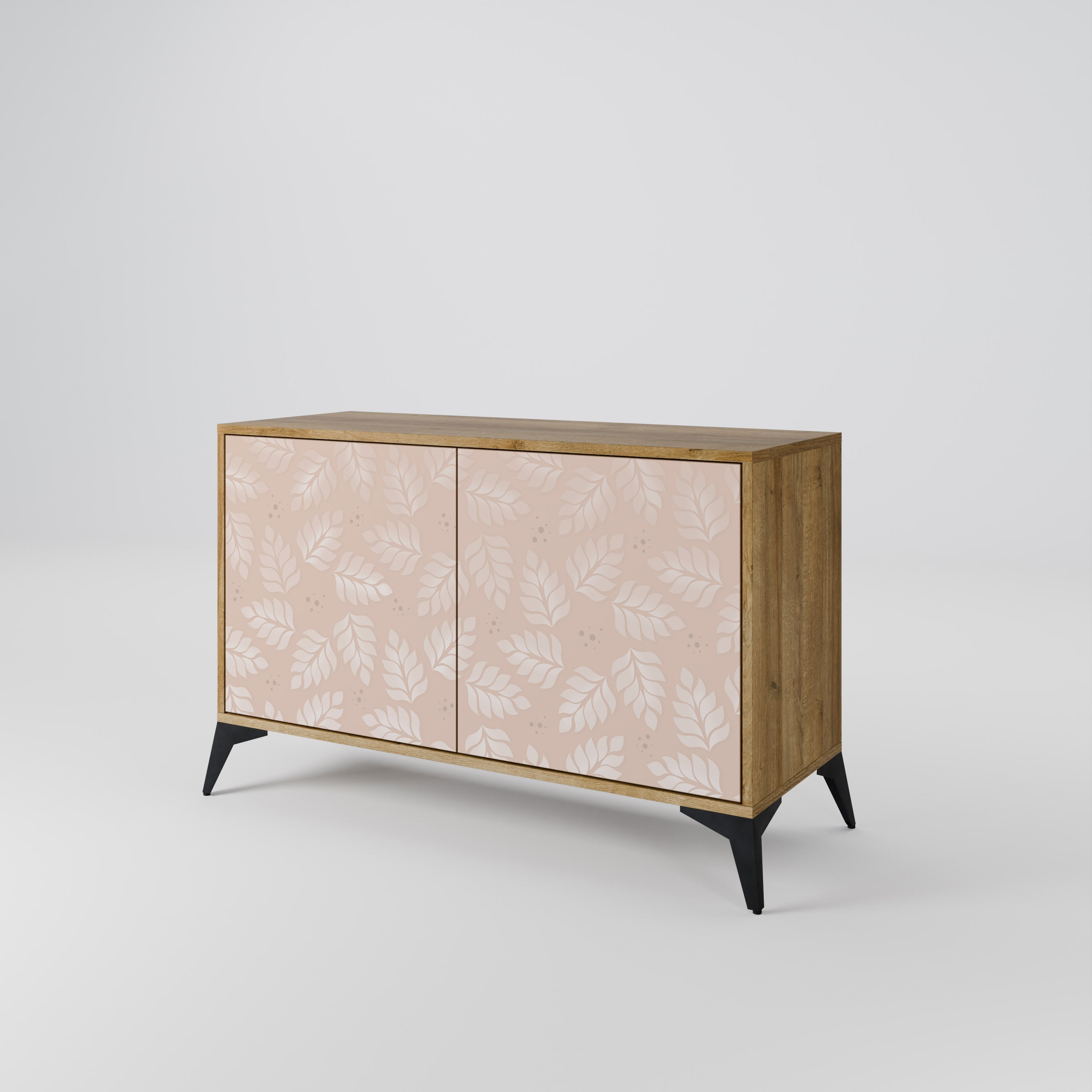 LEAVES ON BEIGE Sideboard mit 2 Türen in Eichenoptik