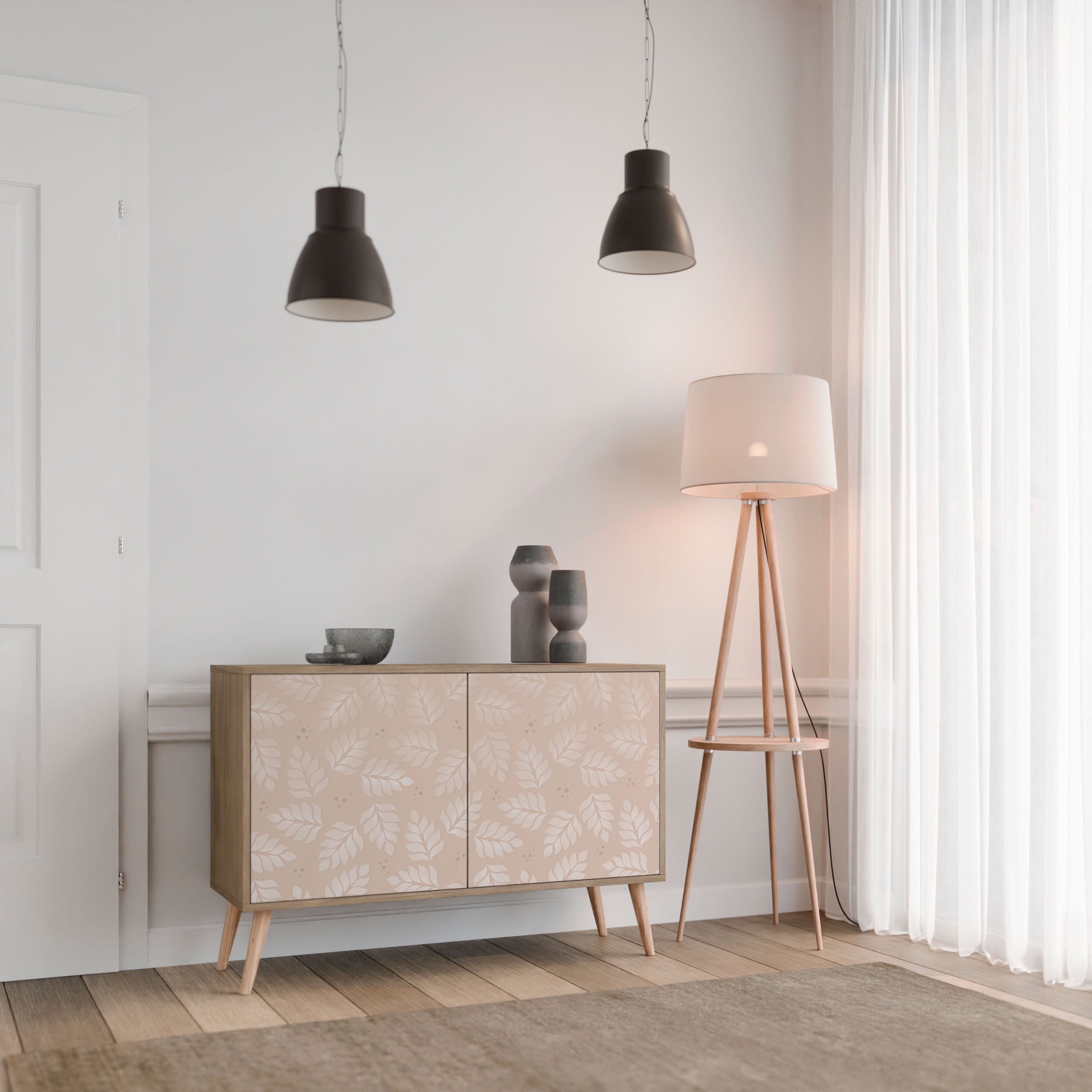 LEAVES ON BEIGE Sideboard mit 2 Türen in Eichenoptik