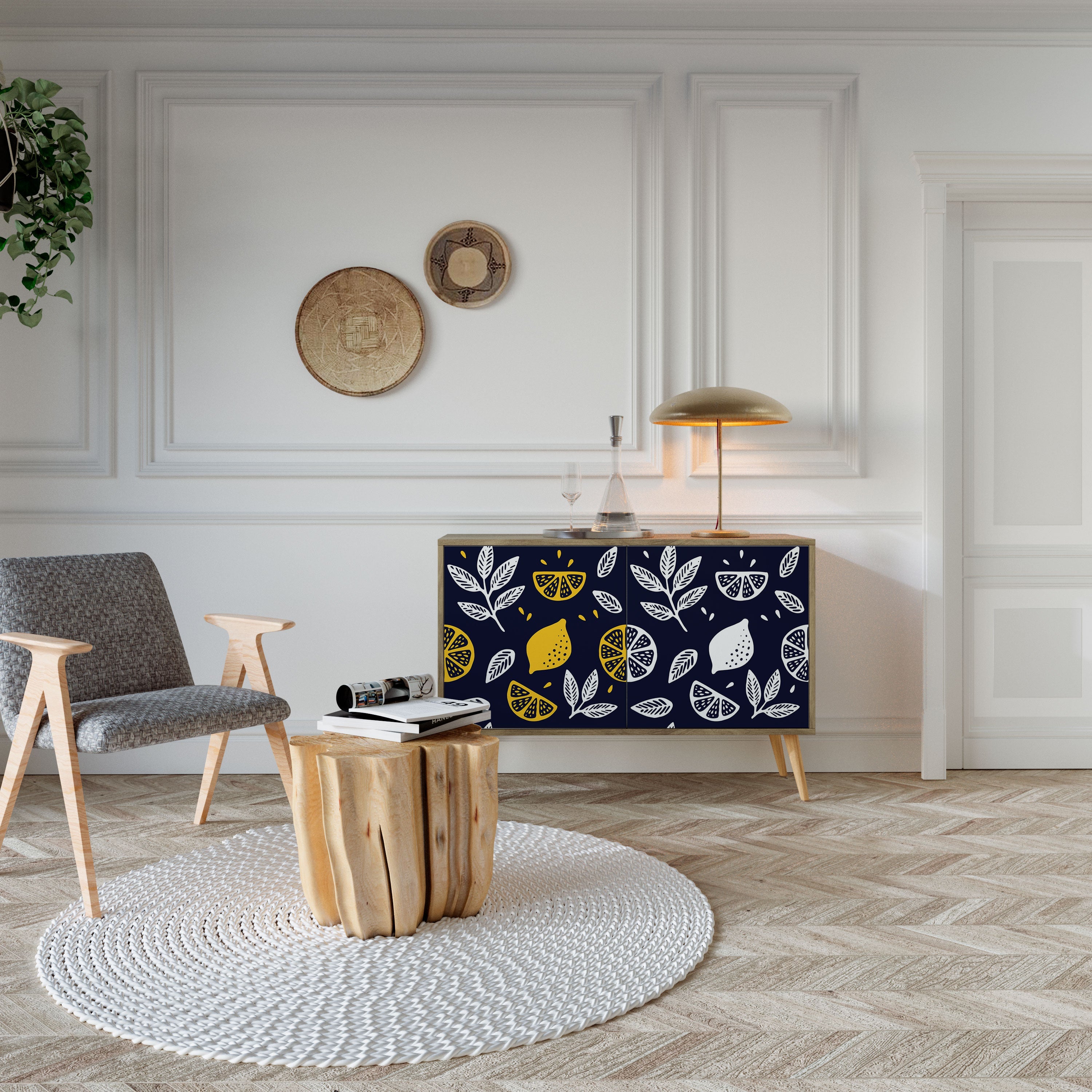 CITRUS SCHWARZ-WEISS Sideboard mit 2 Türen in Eichenoptik