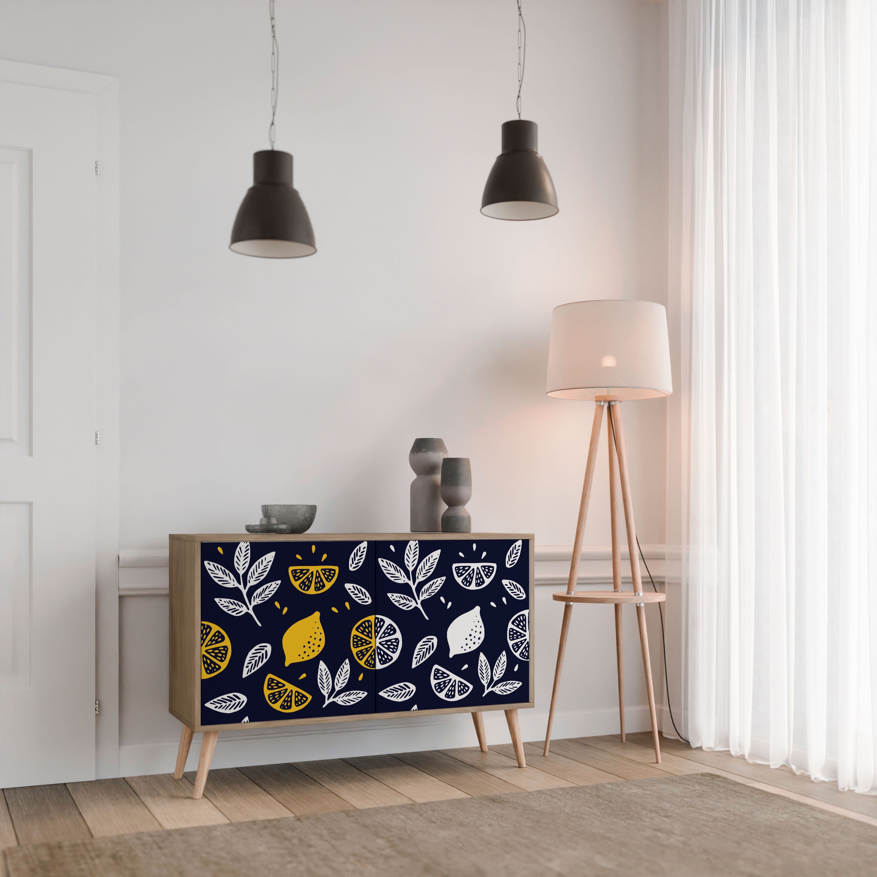 CITRUS SCHWARZ-WEISS Sideboard mit 2 Türen in Eichenoptik