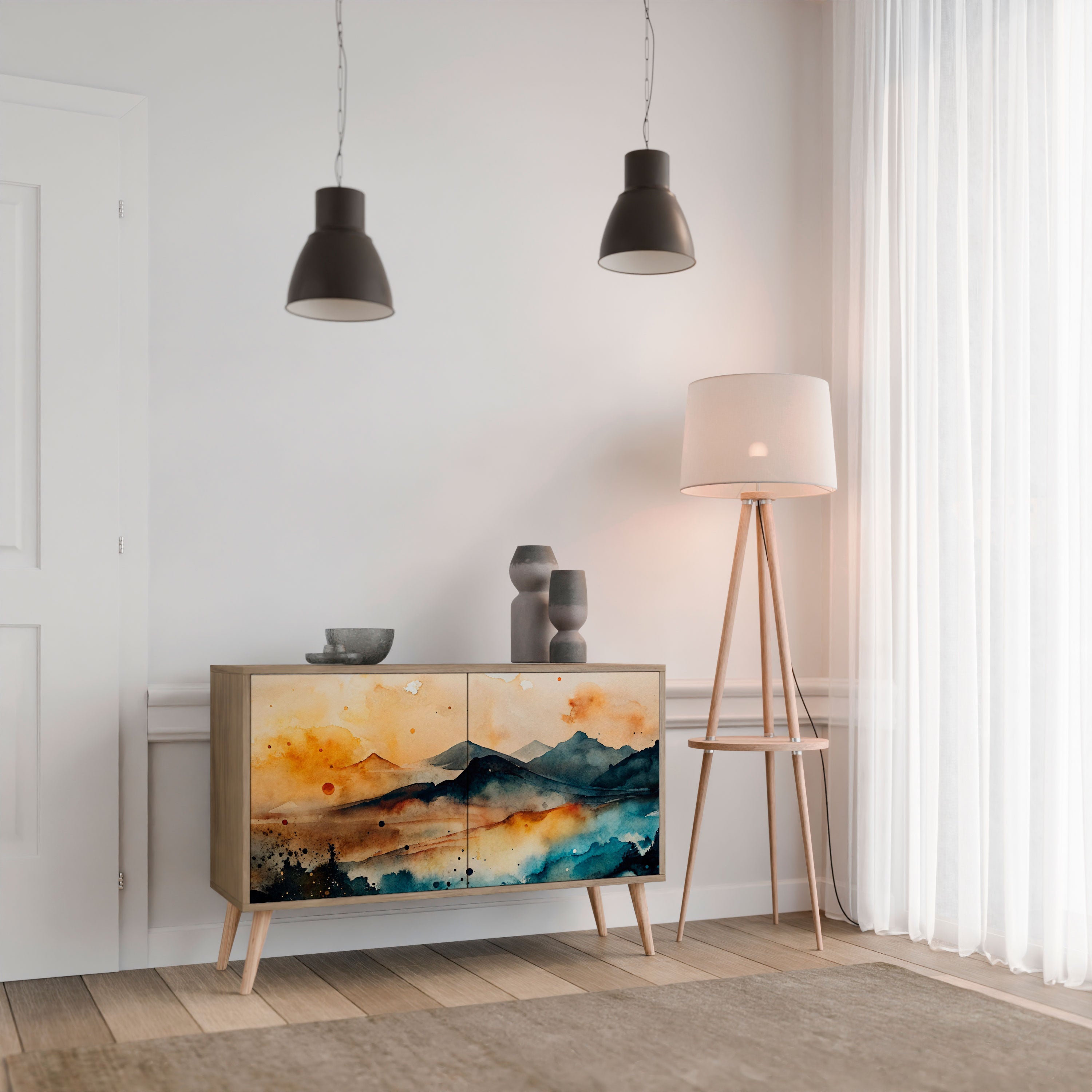OMINOUS MOUNTAINS Sideboard mit 2 Türen in Eichenoptik