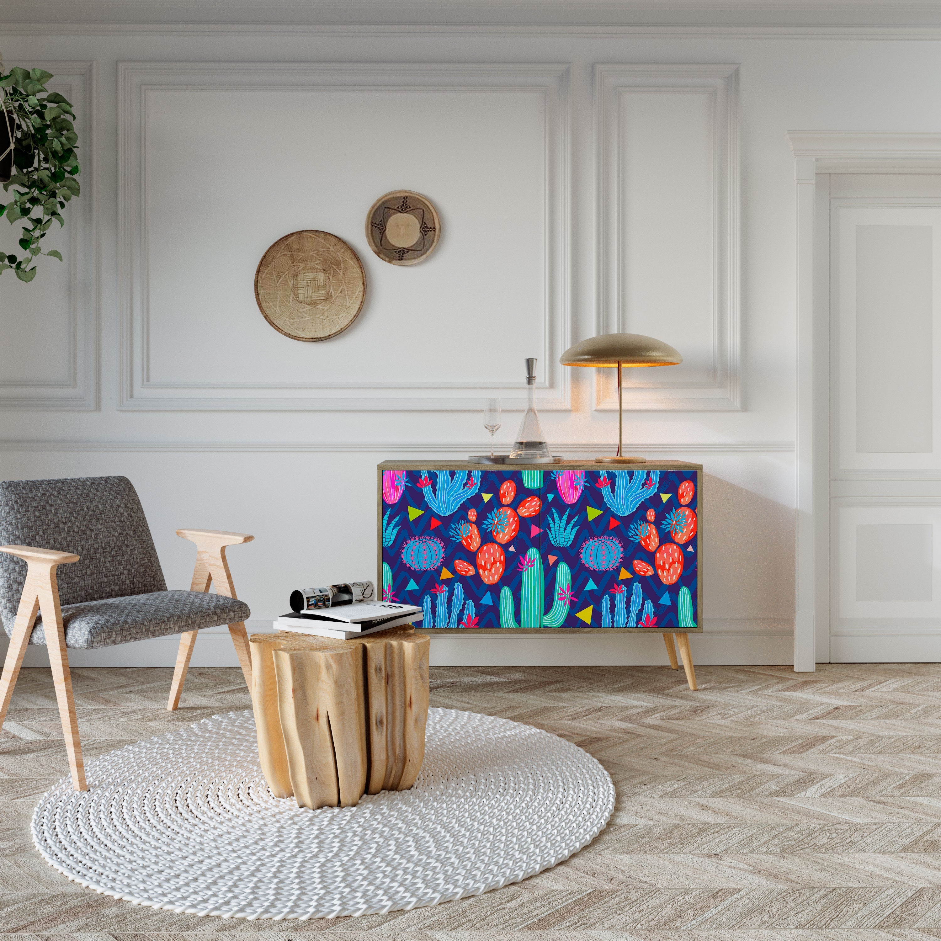 CACTUS VIBES Sideboard mit 2 Türen in Eichenoptik